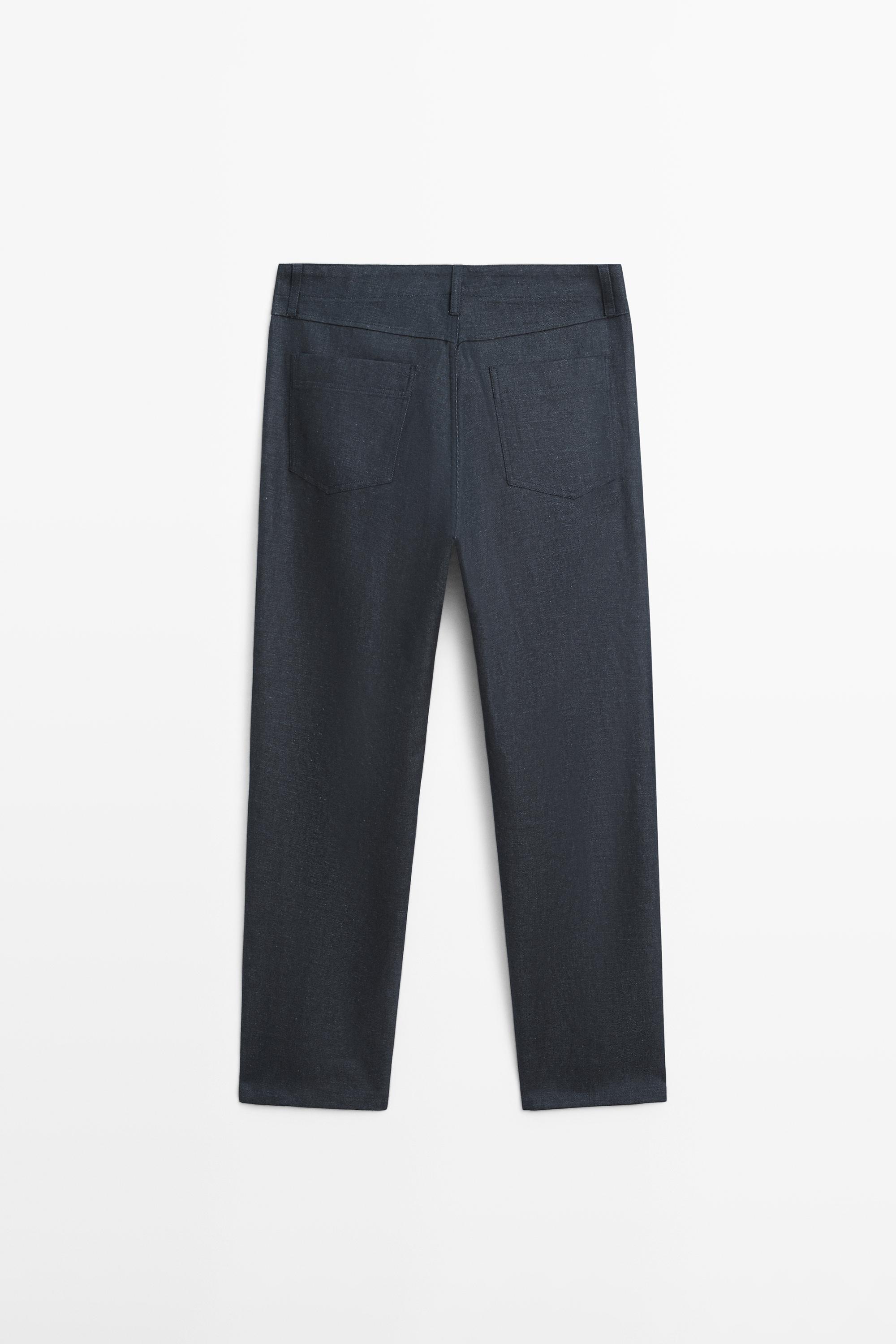 Cotton and linen tapered fit jeans — NAVY BLUE