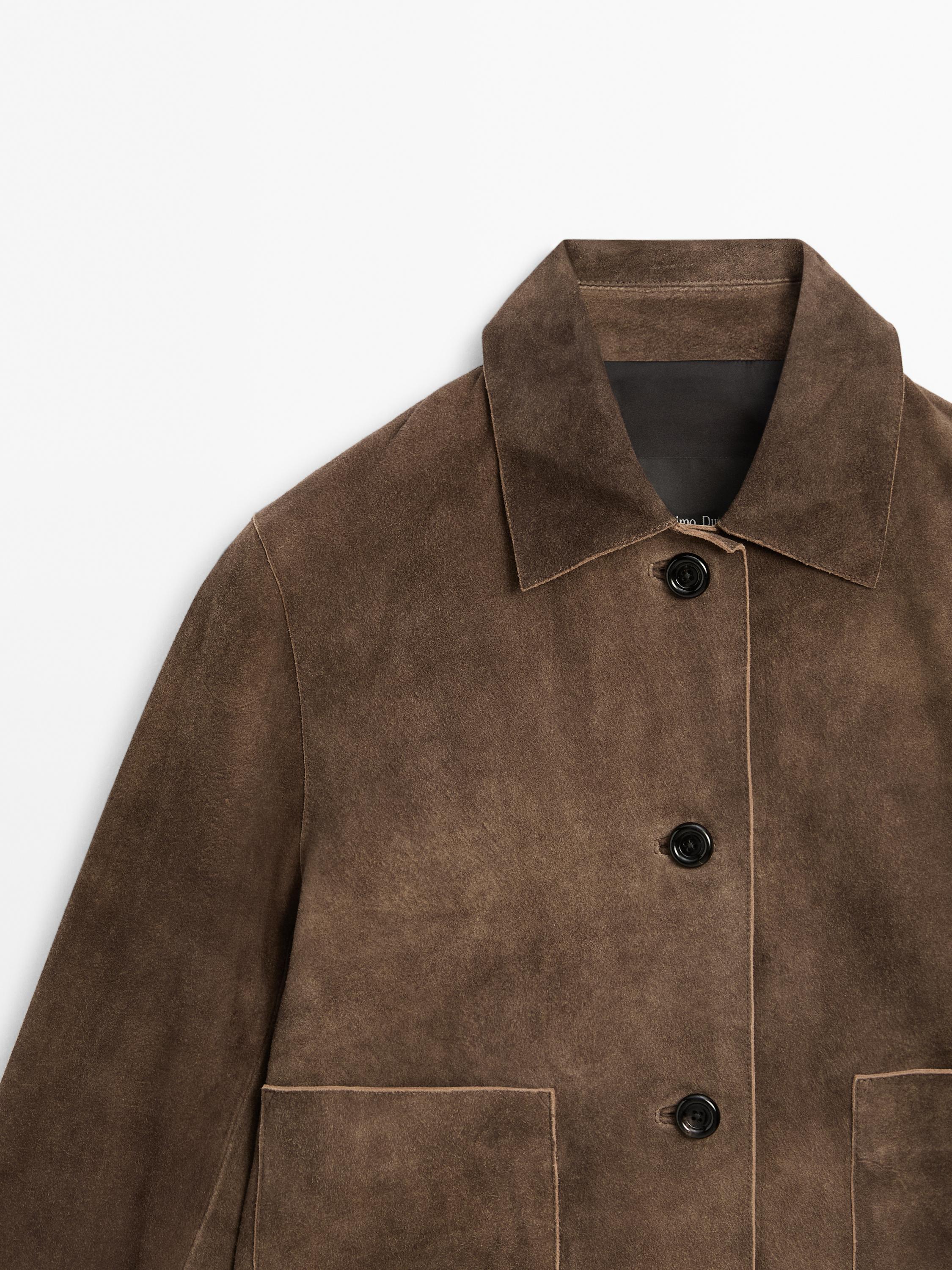 Krátka bunda zo semišovej kože s vreckami