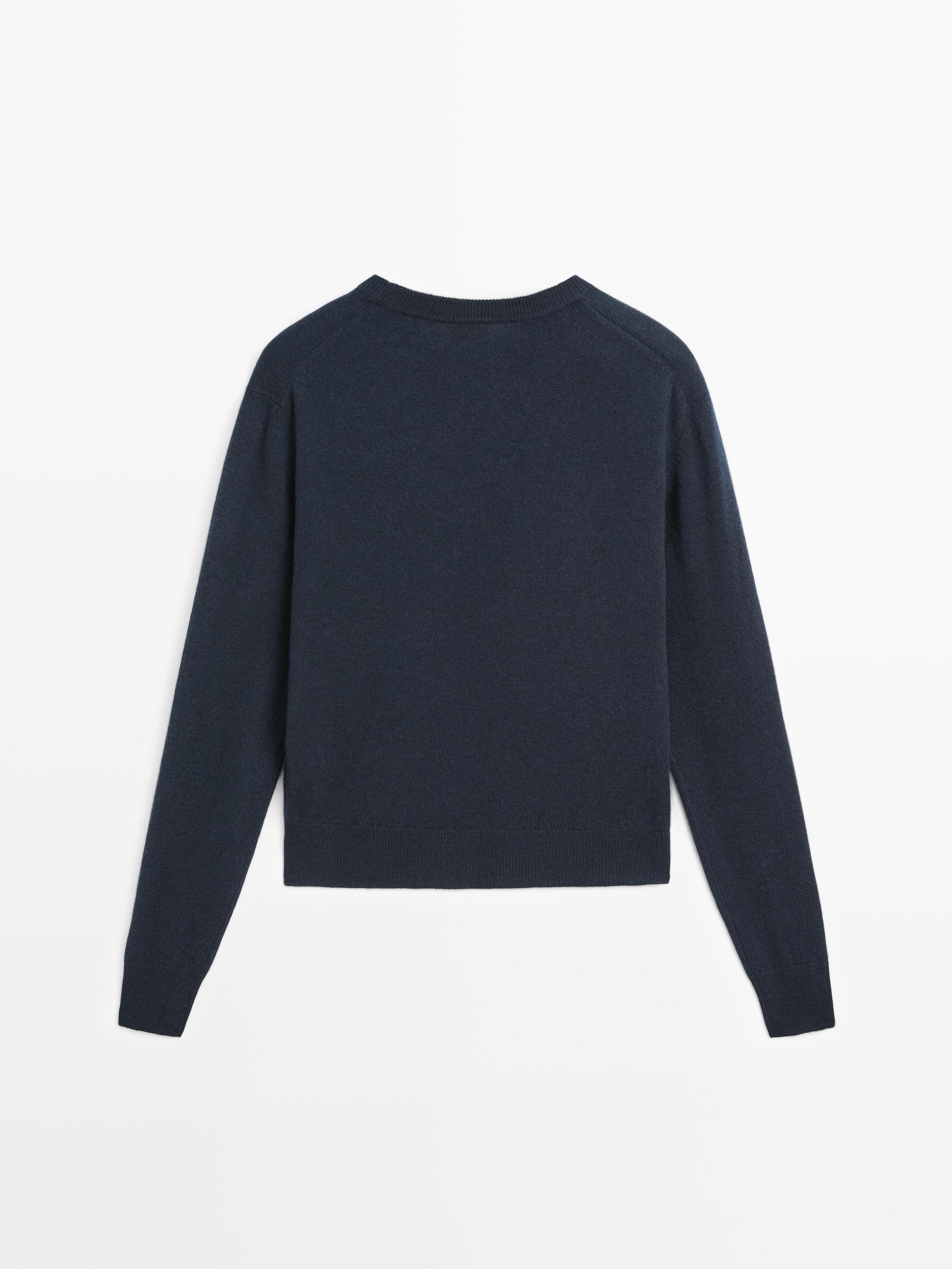 Wool blend crew neck knit sweater