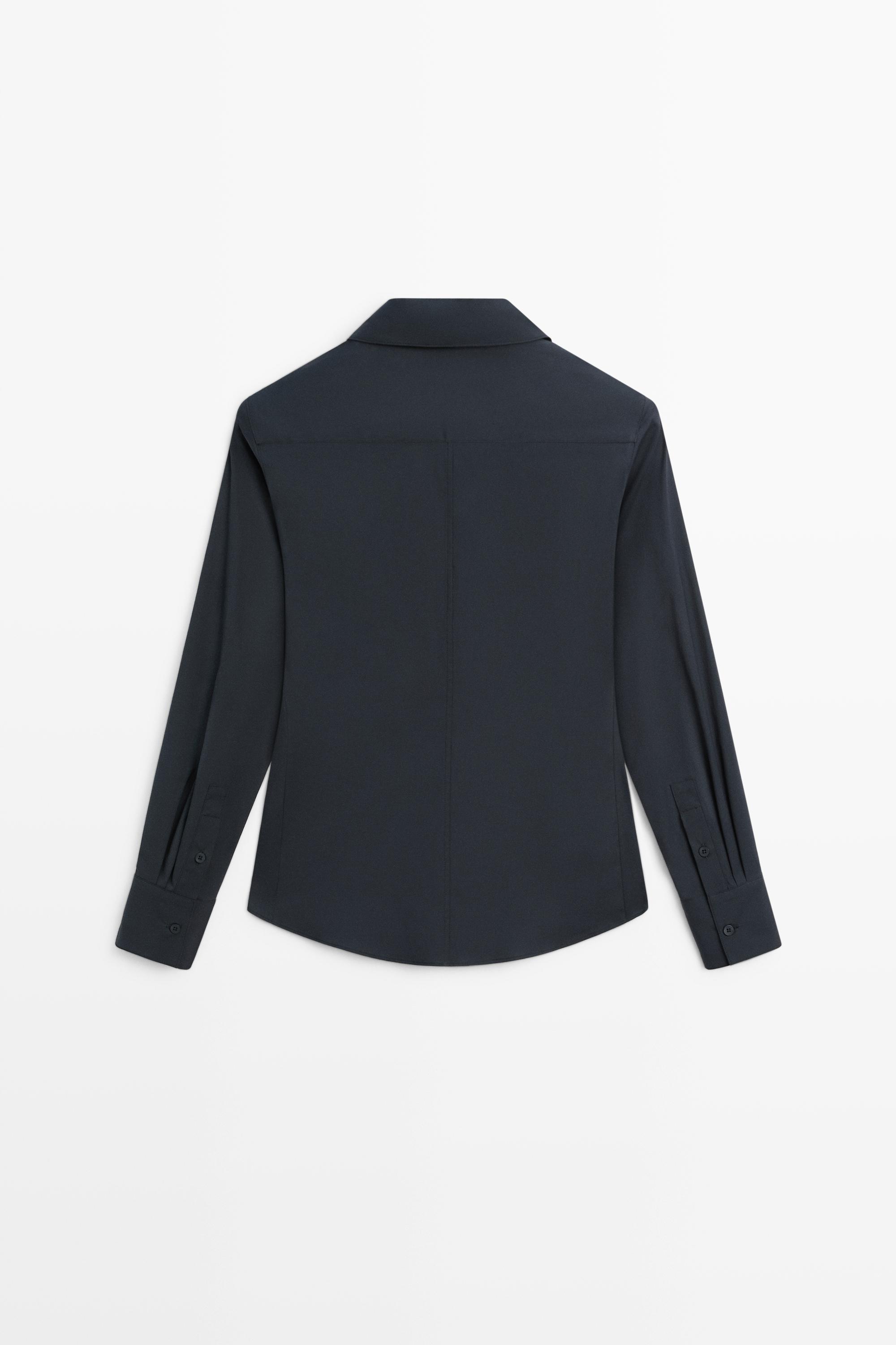 Cotton blend poplin shirt — NAVY BLUE