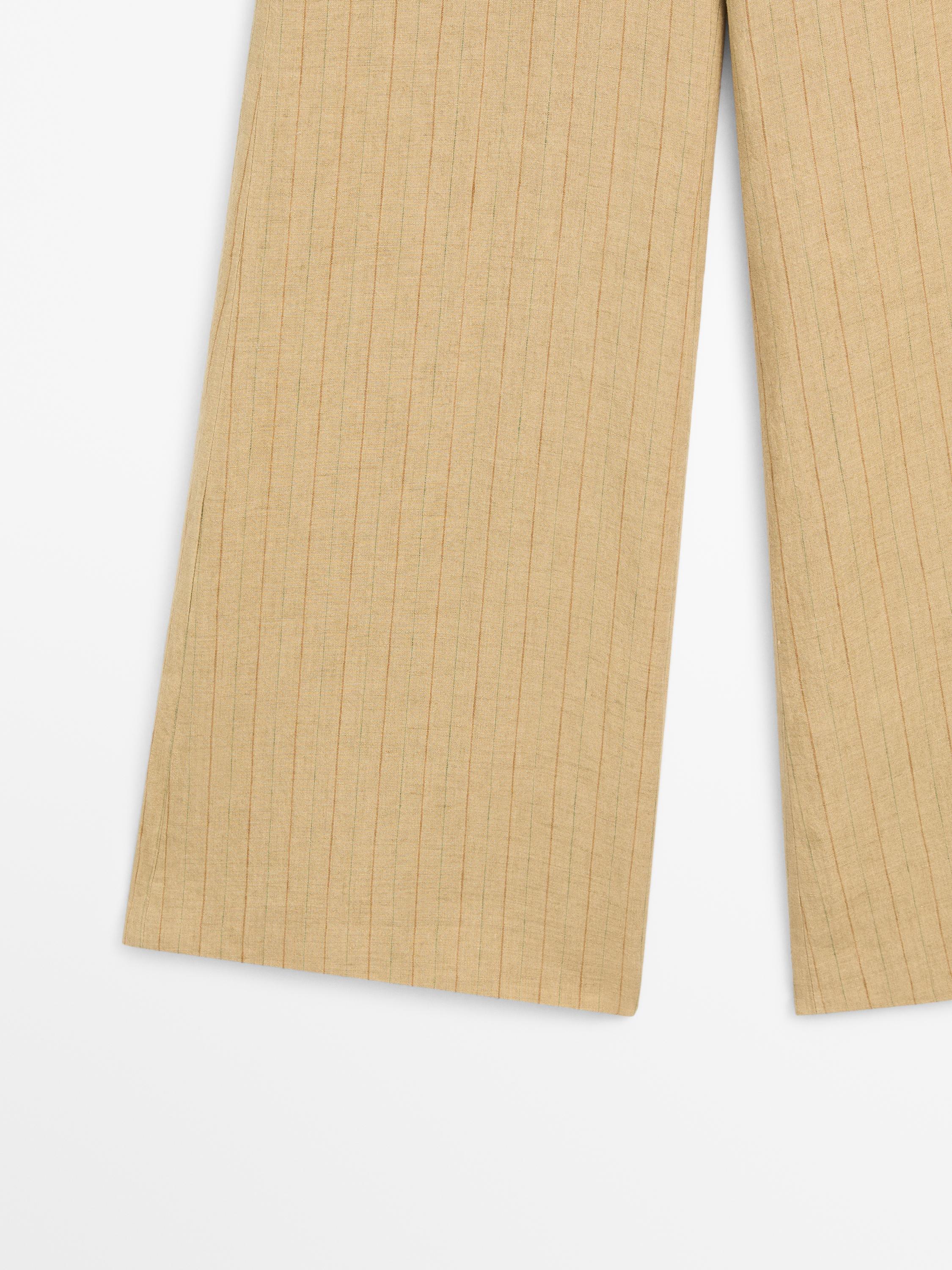 100% linen mid-waist flare pants — SAND
