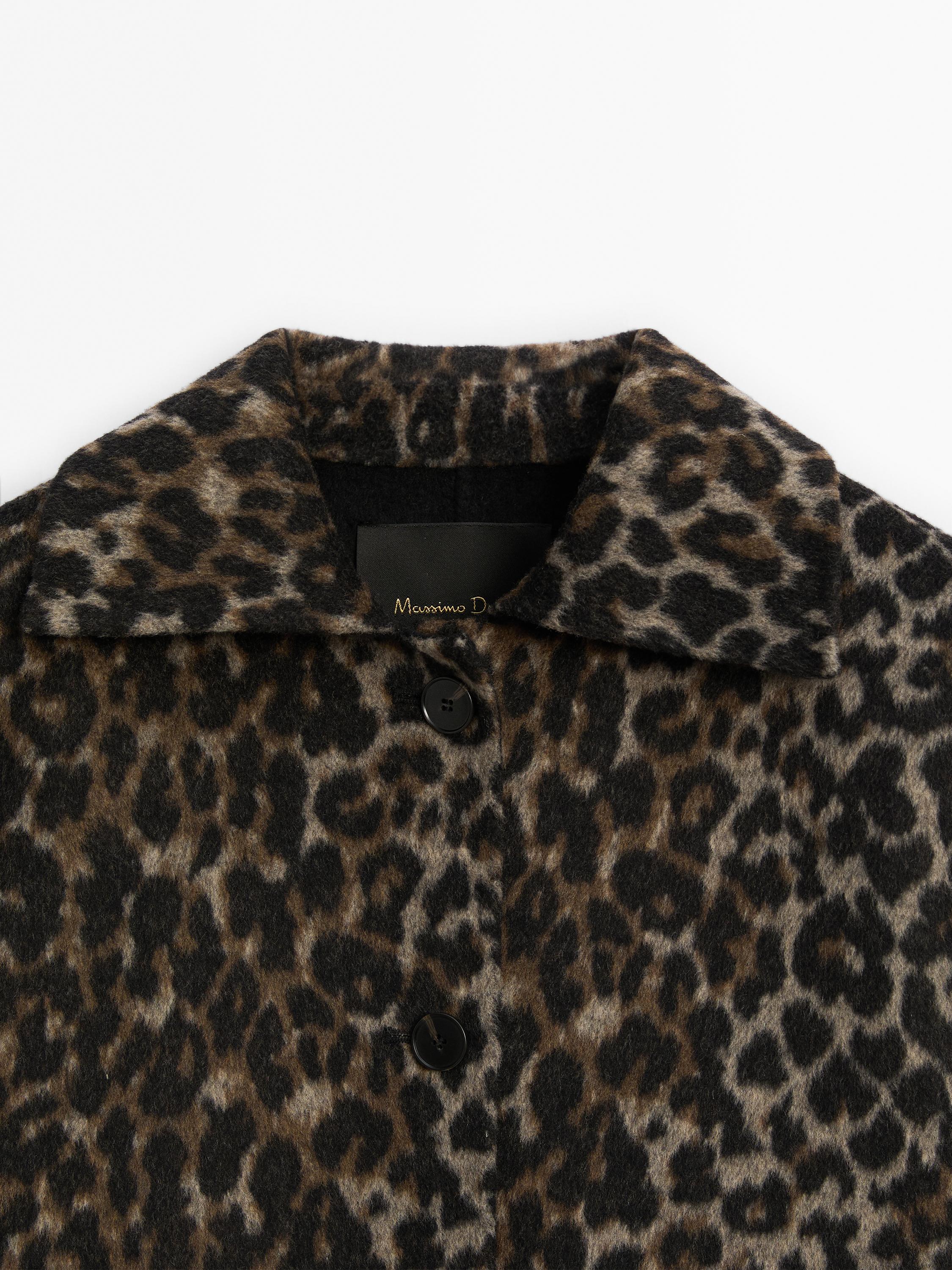Cropped wool blend animal print jacket