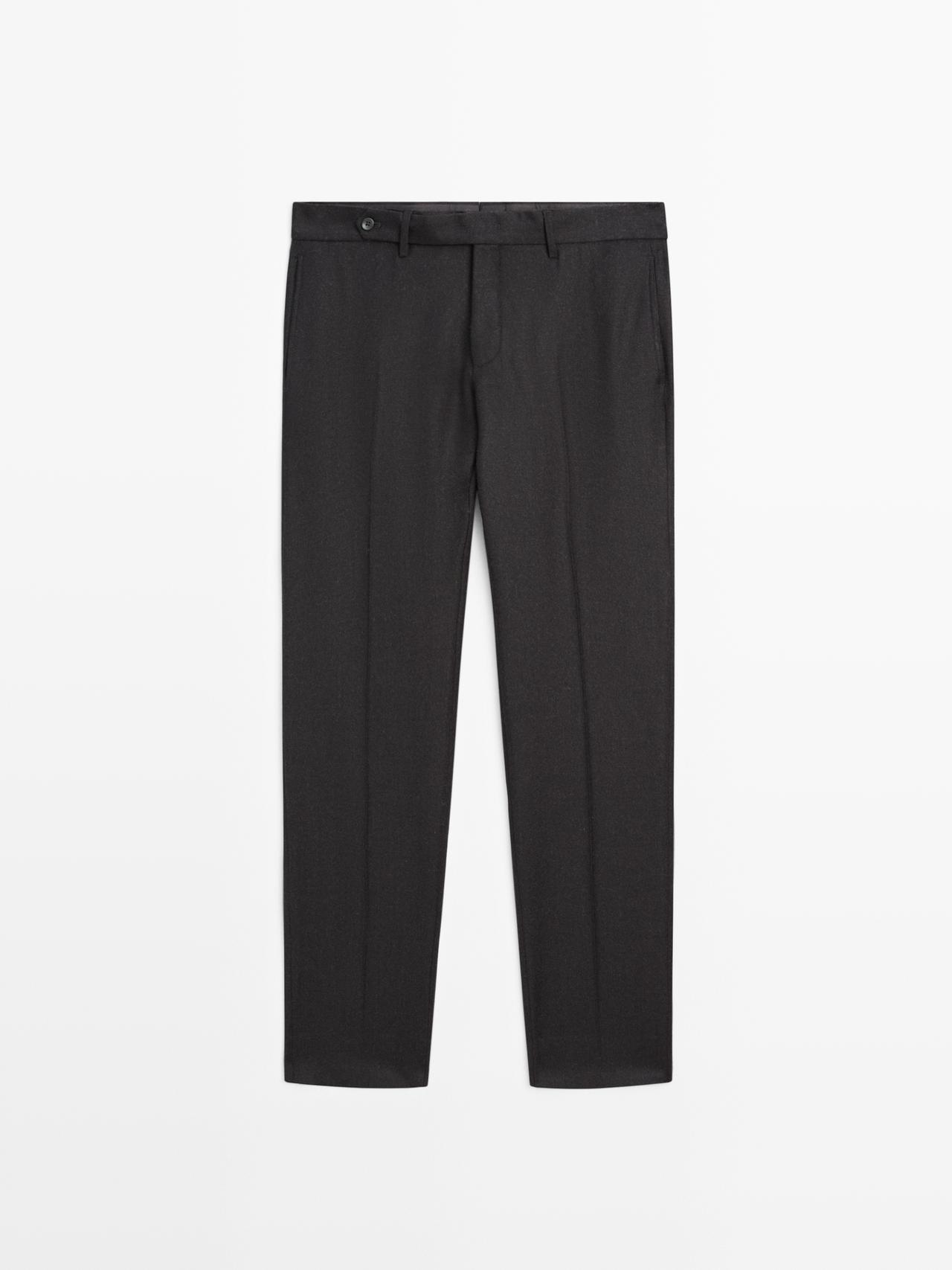 Massimo Dutti - Herre - 100% Wool Flannel Trousers - Kulgrå - 38