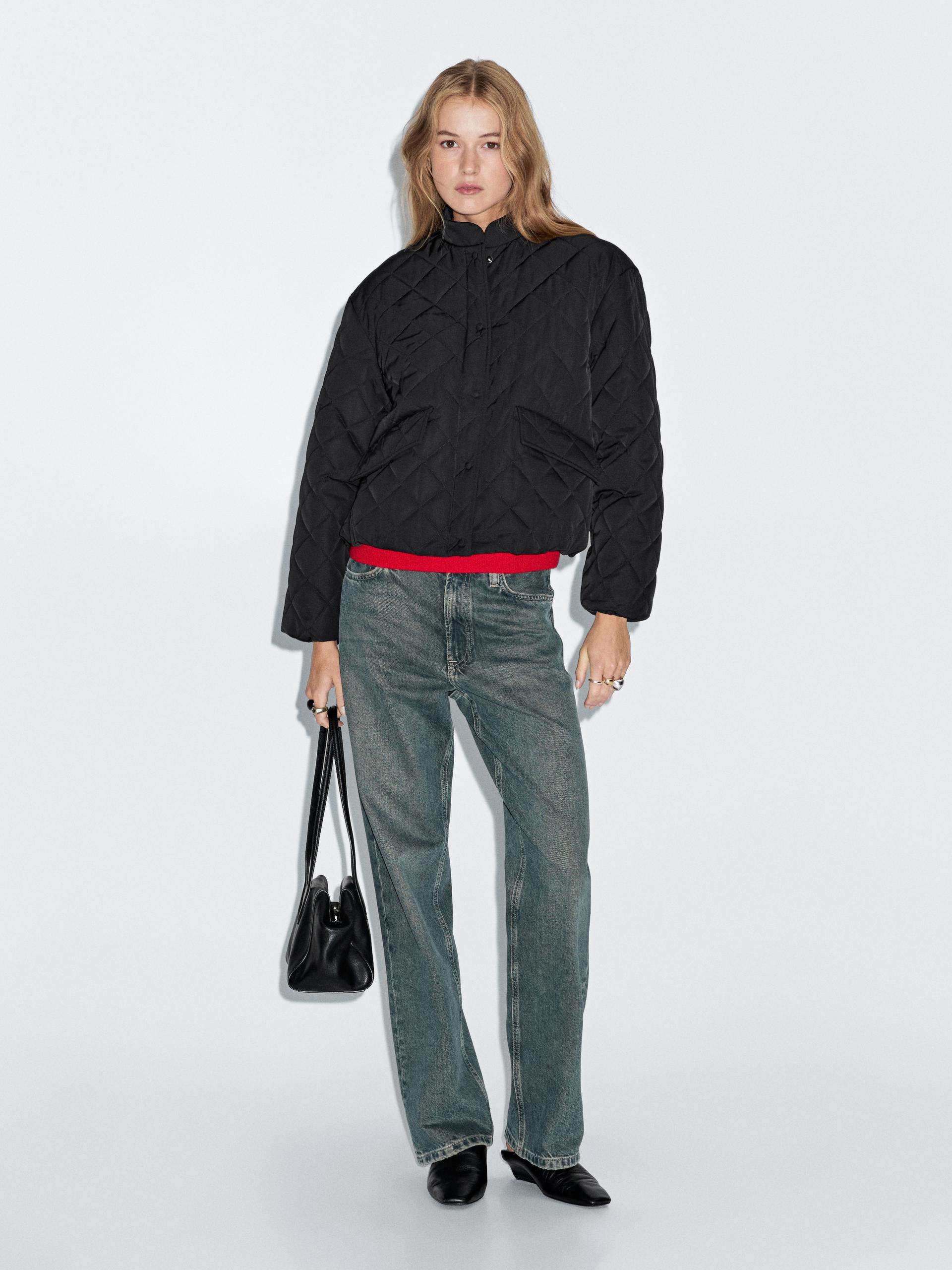 Veste Courte Bomber Matelassée - Noir - S - Massimo Dutti - Femme
