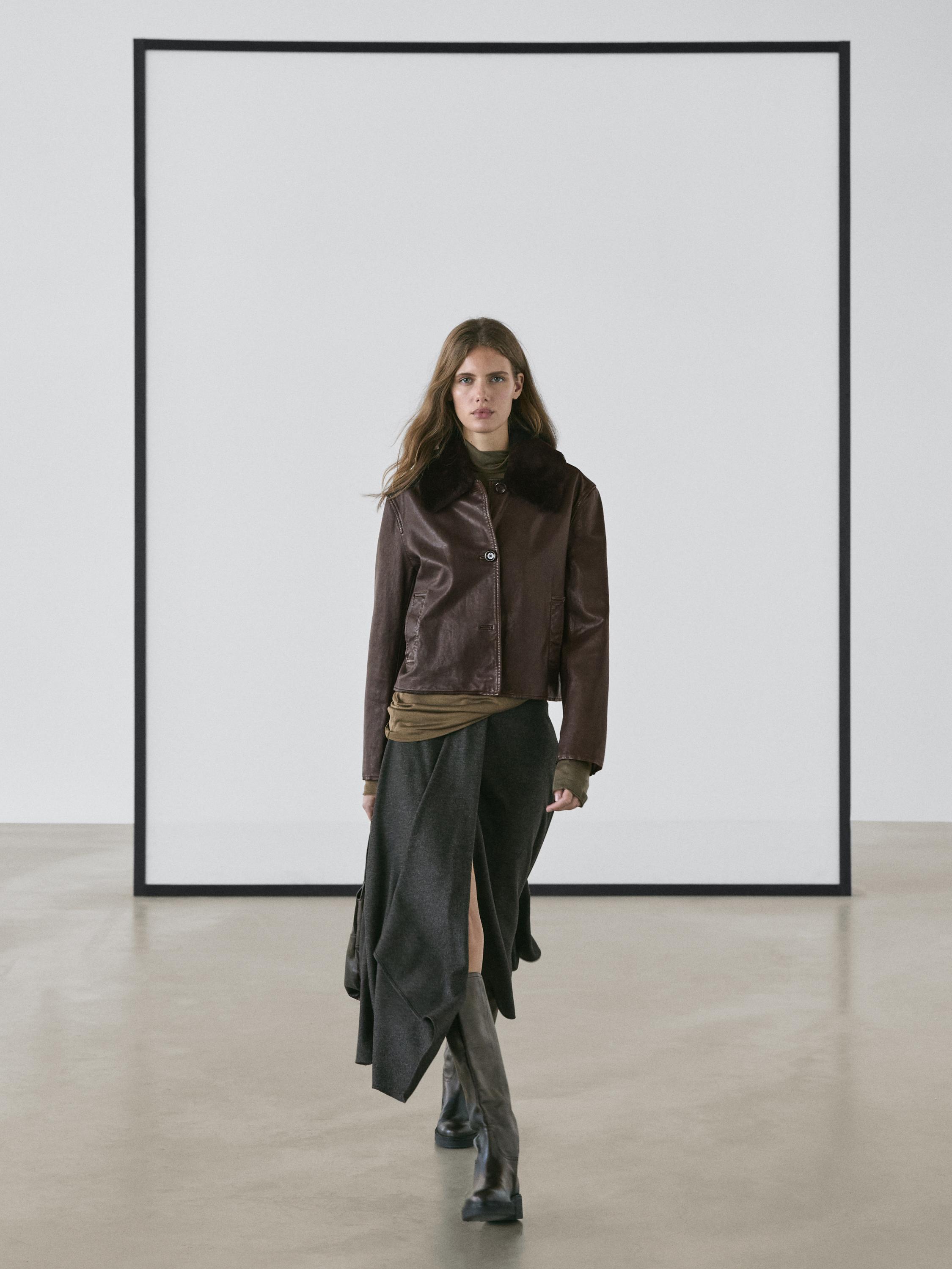 Nappa leather jacket with lambskin collar