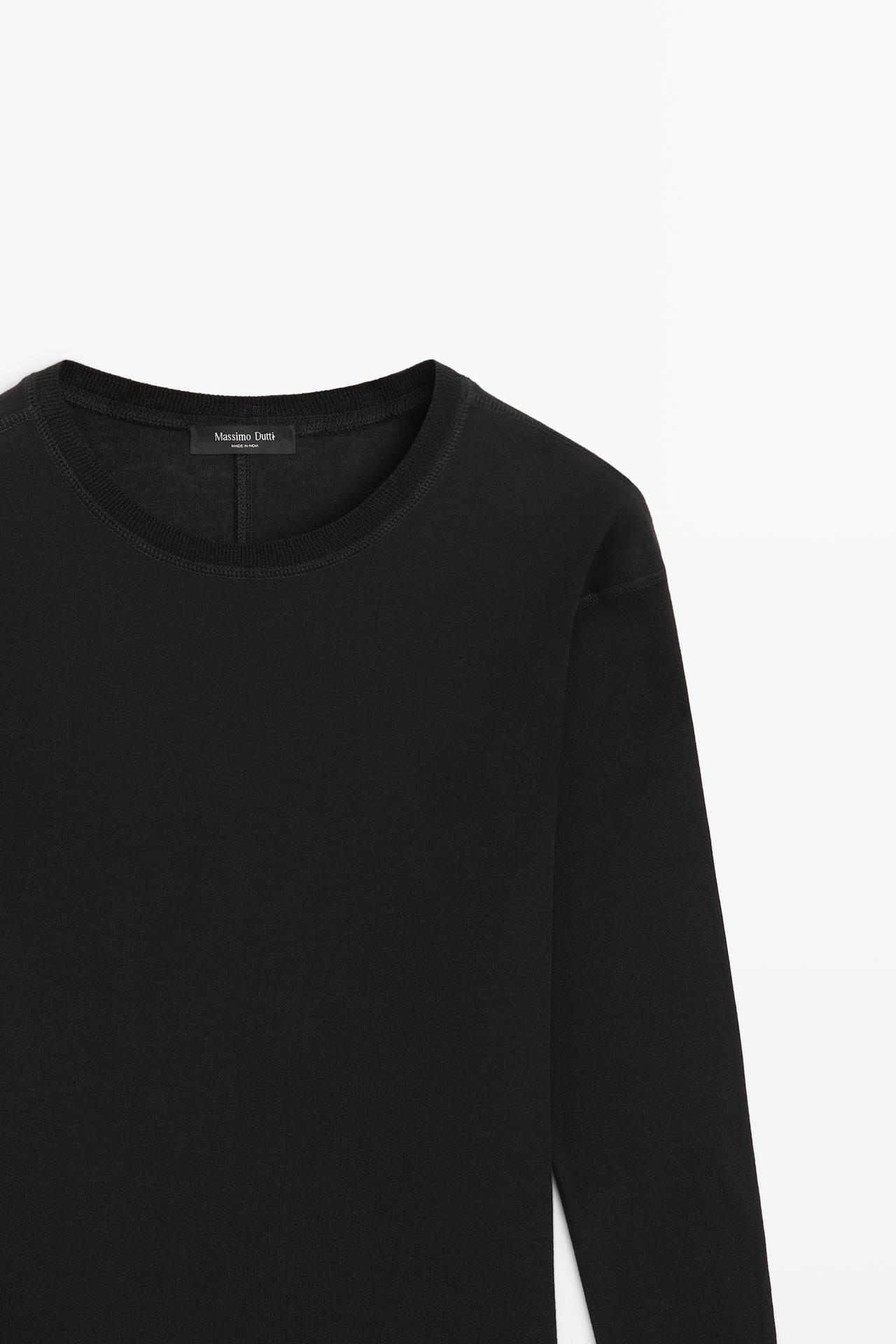 Long sleeve T-shirt with cuff detail — BLACK