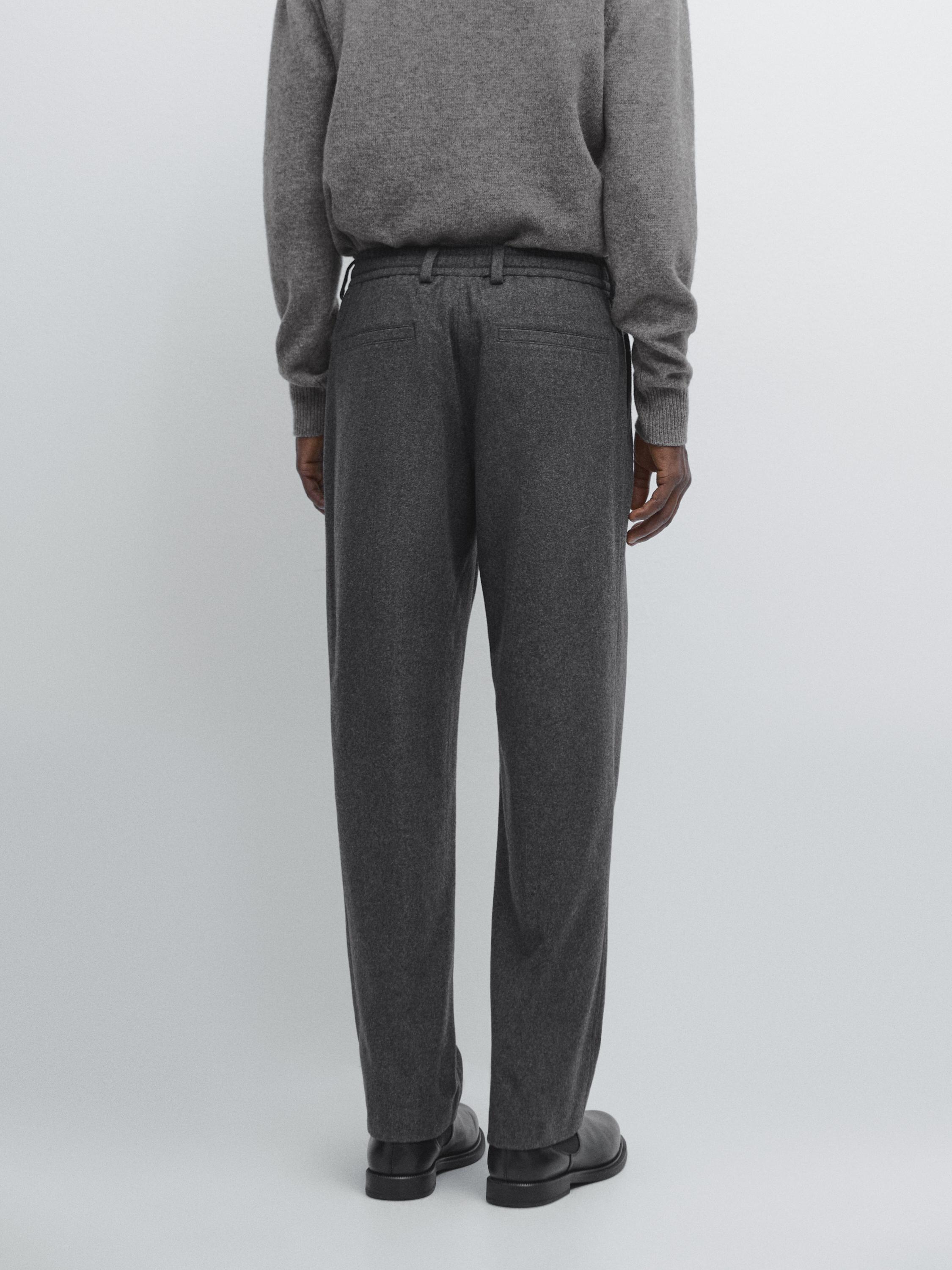 Wool blend flannel trousers — GREY