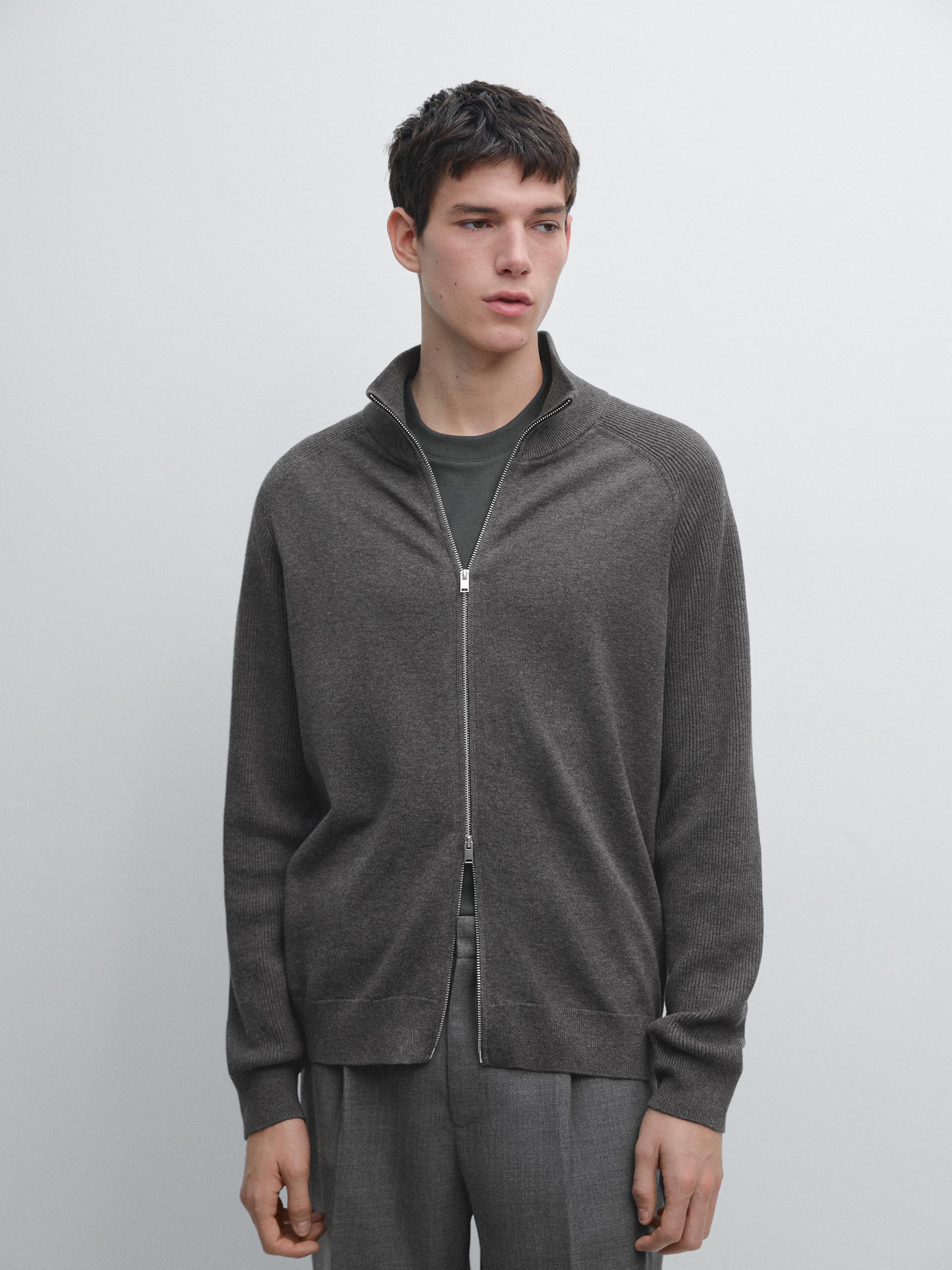 Knit cotton blend cardigan with raglan sleeves