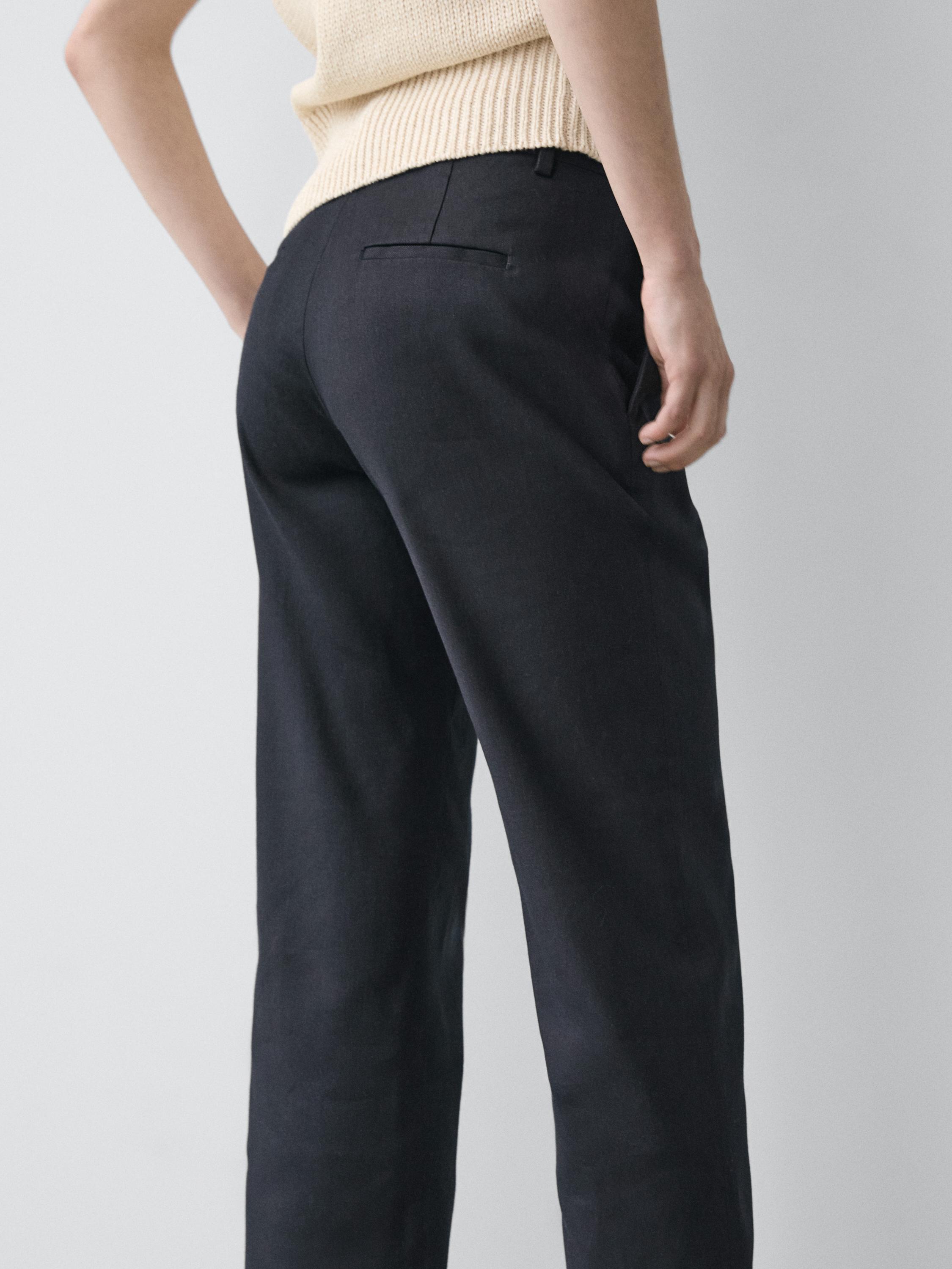 Straight-leg linen blend trousers — NAVY BLUE