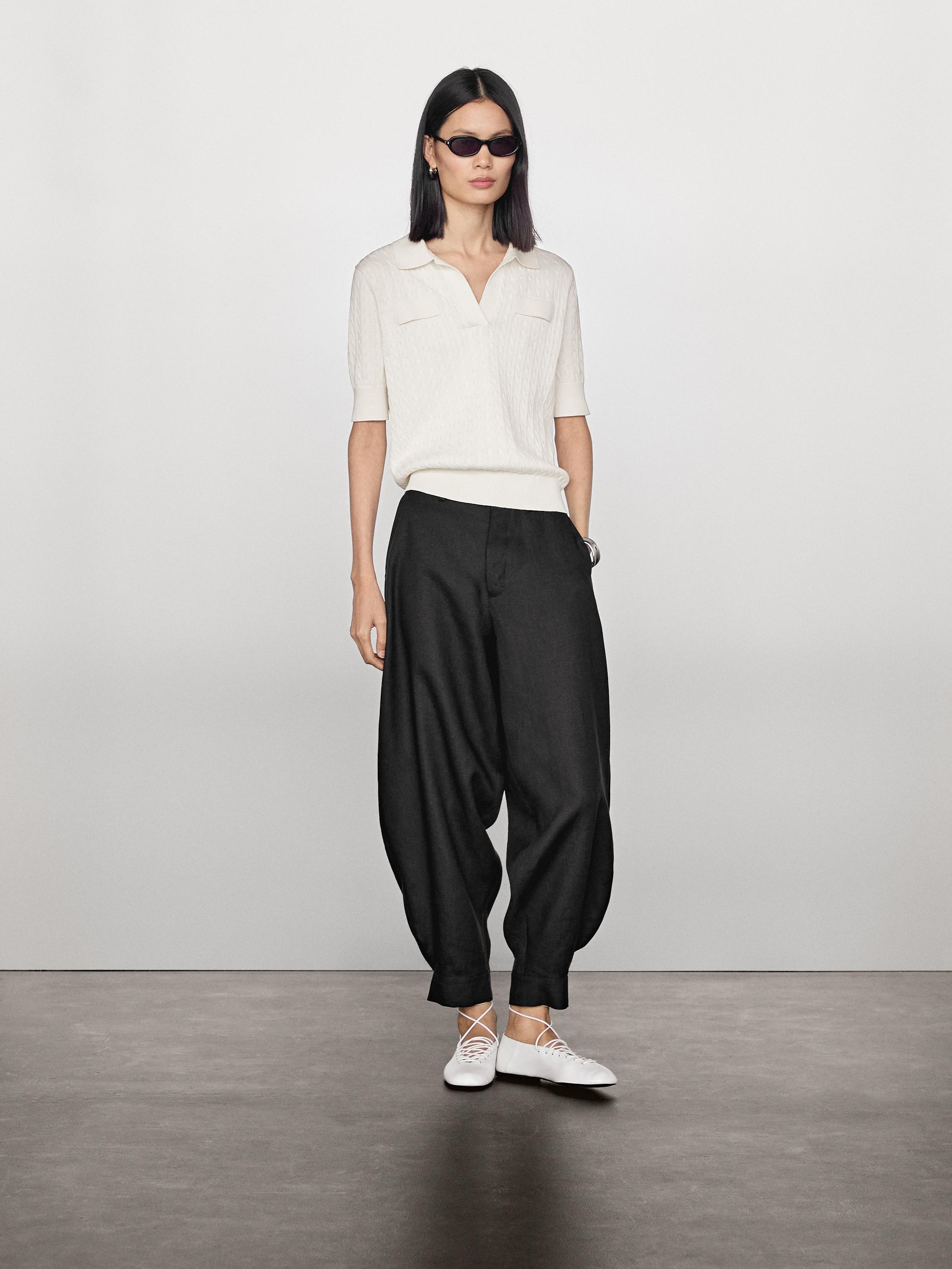 Áo len cổ polo dệt kim 100% cốt-tông