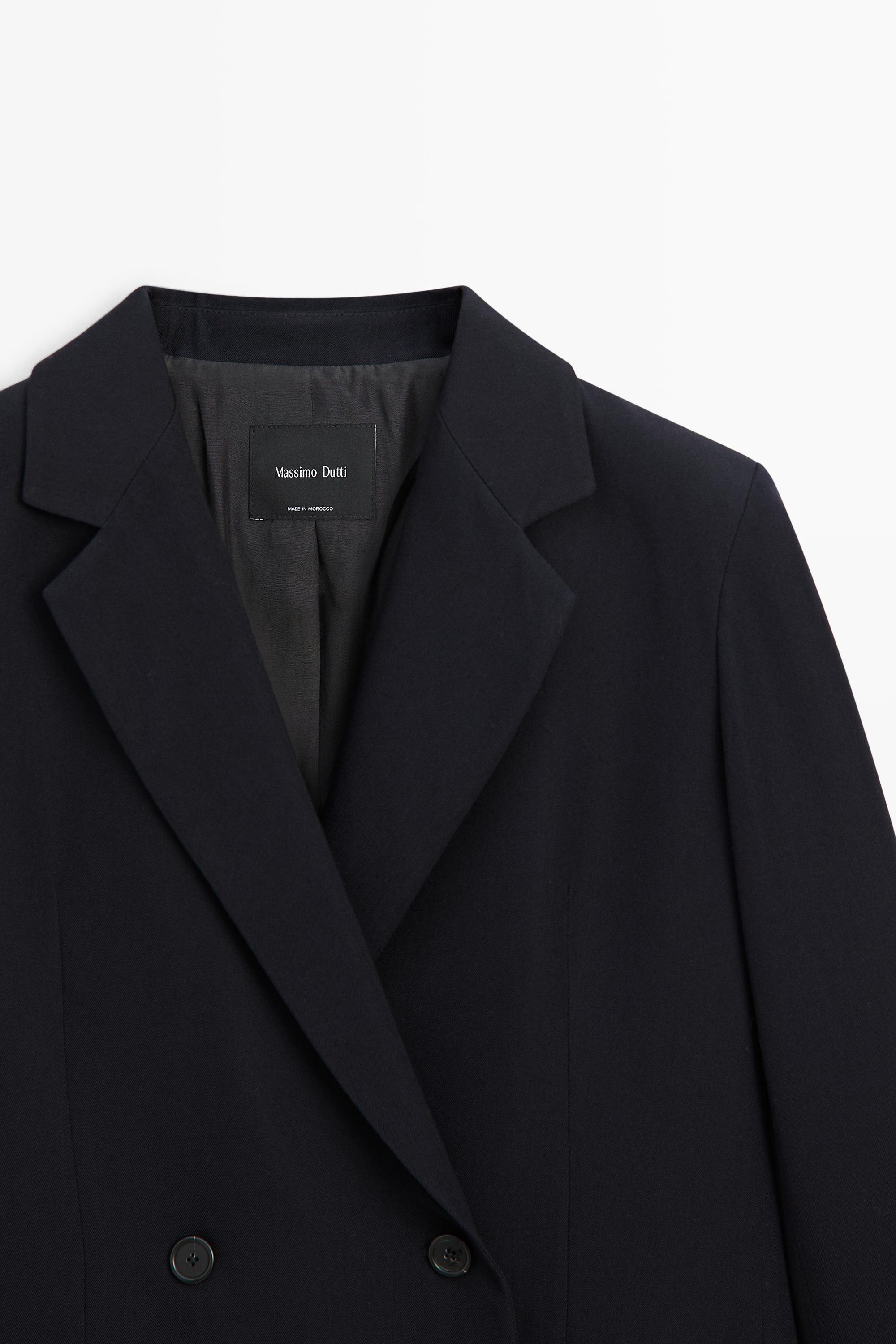 Wool blend double-breasted blazer — NAVY BLUE