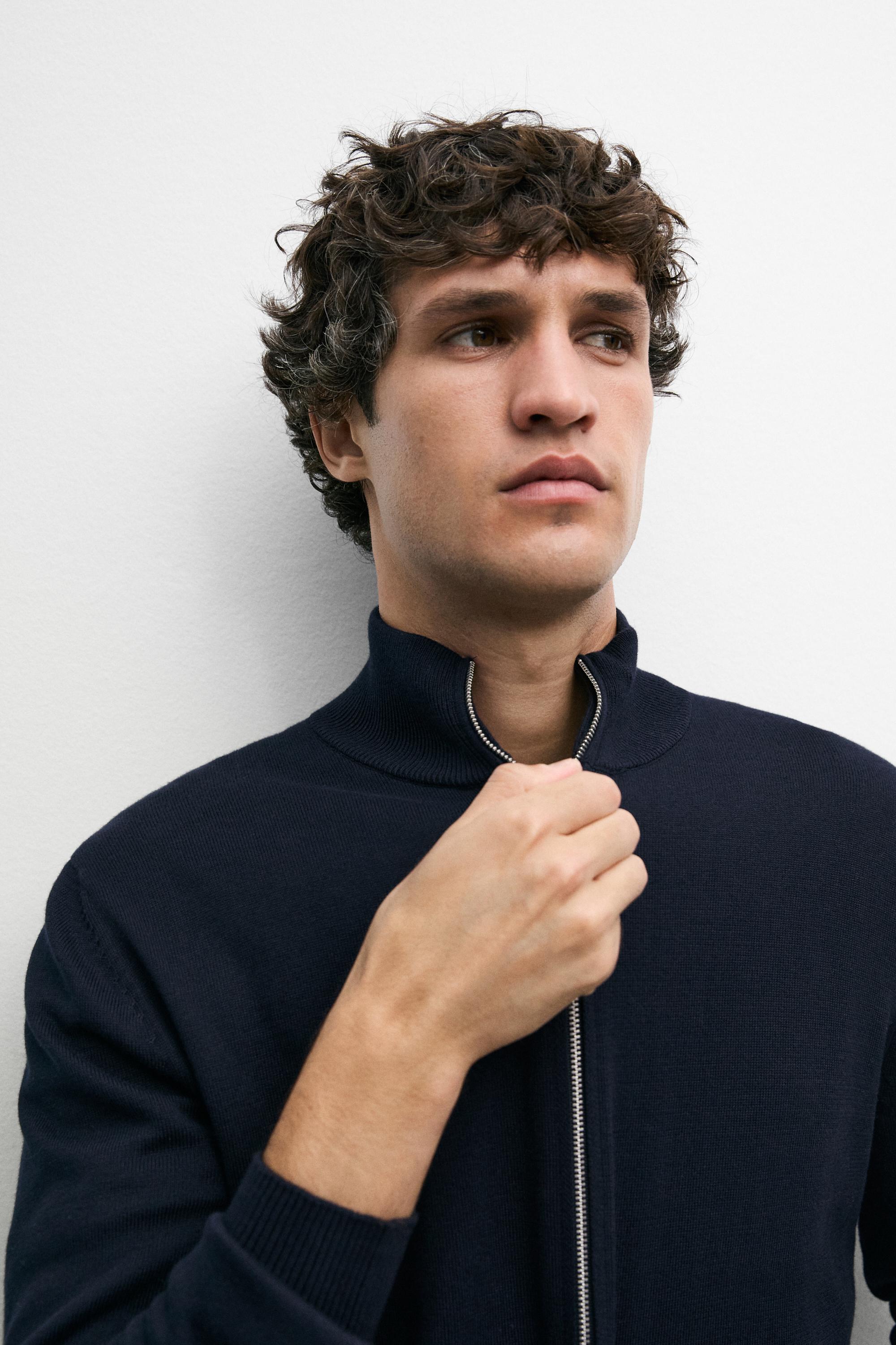 100% cotton knit cardigan — NAVY BLUE