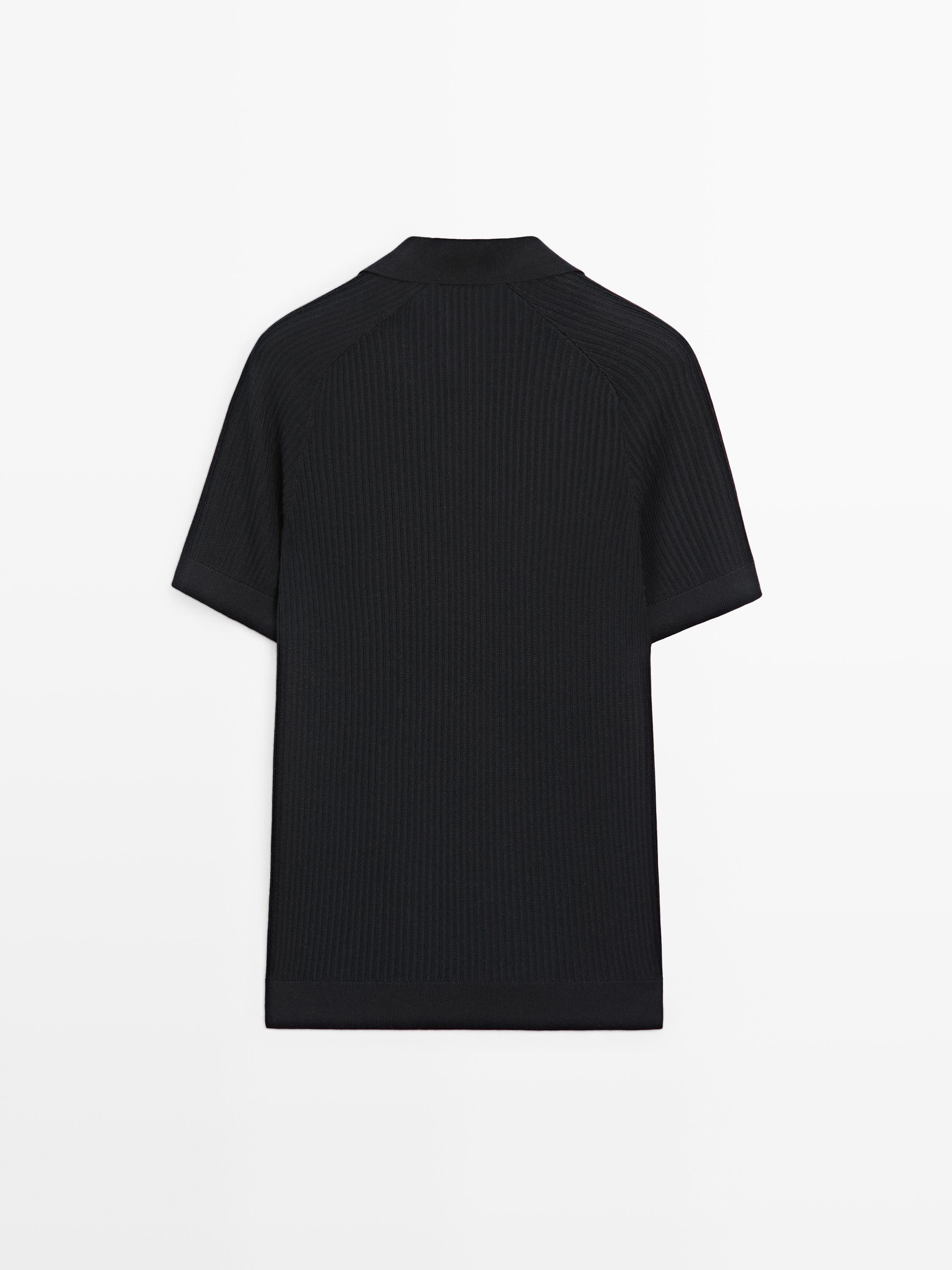 Ribbed knit cotton polo sweater — NAVY BLUE