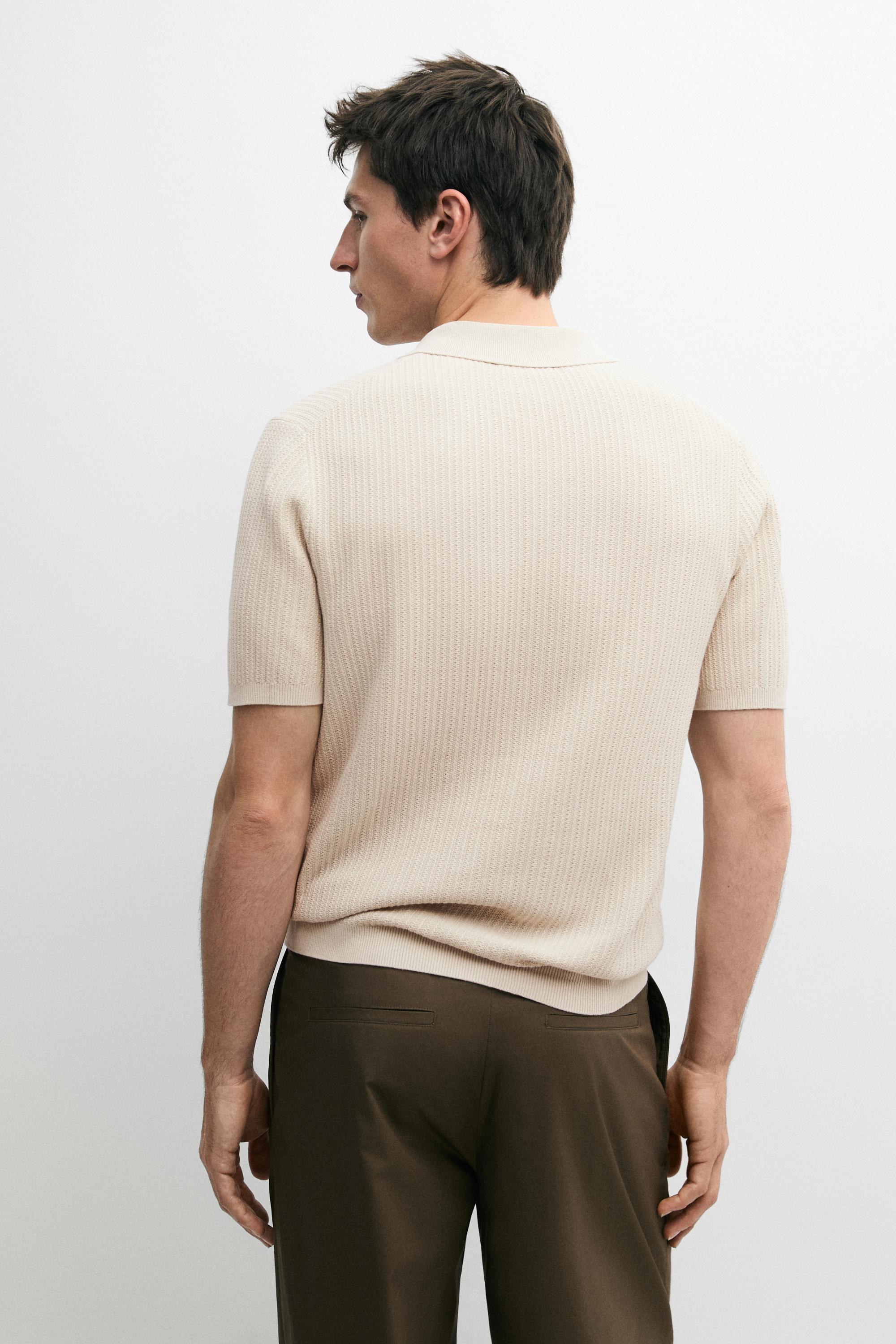 100% cotton textured knit polo sweater — BEIGE