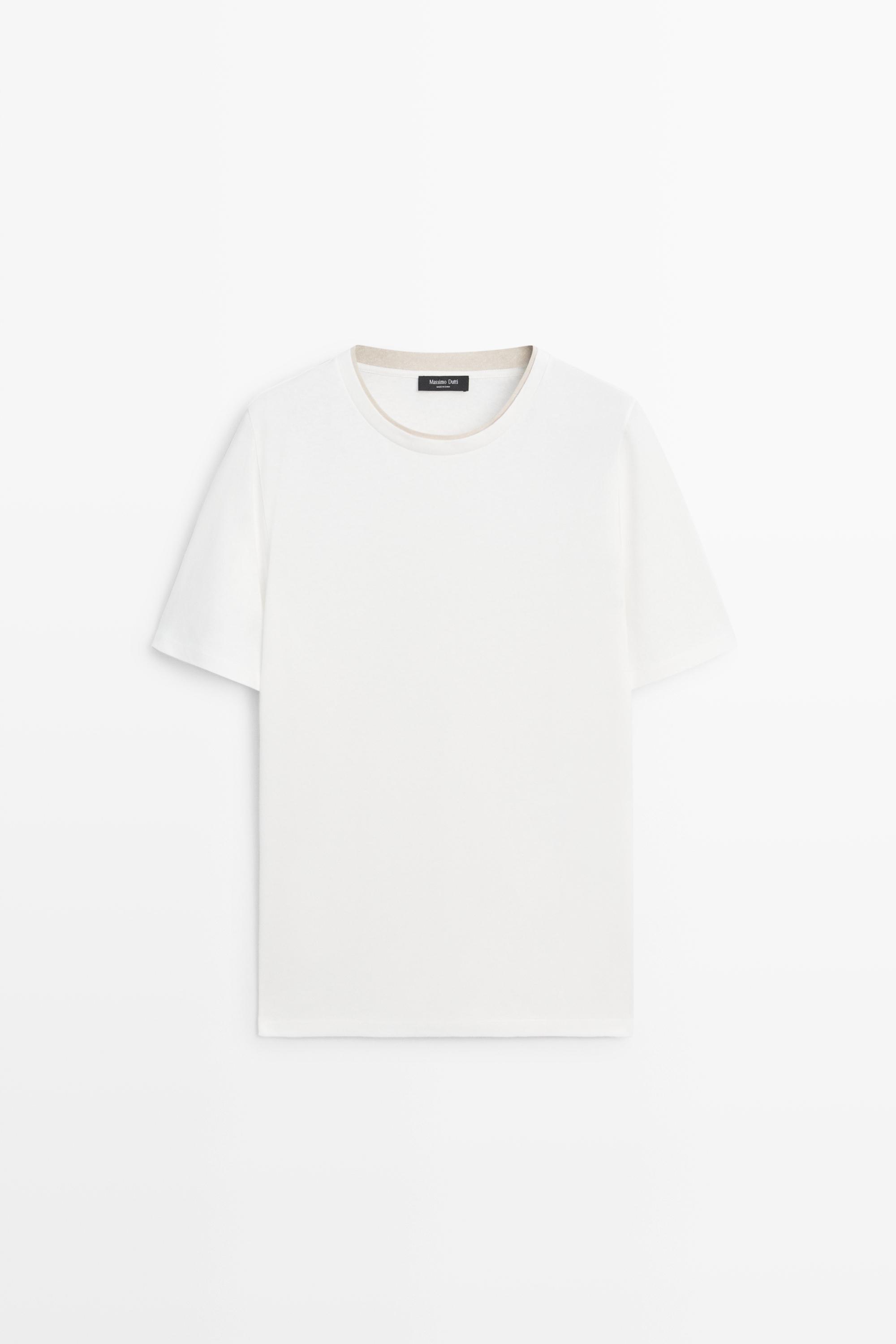 Linen and cotton double-collar T-shirt — Off white
