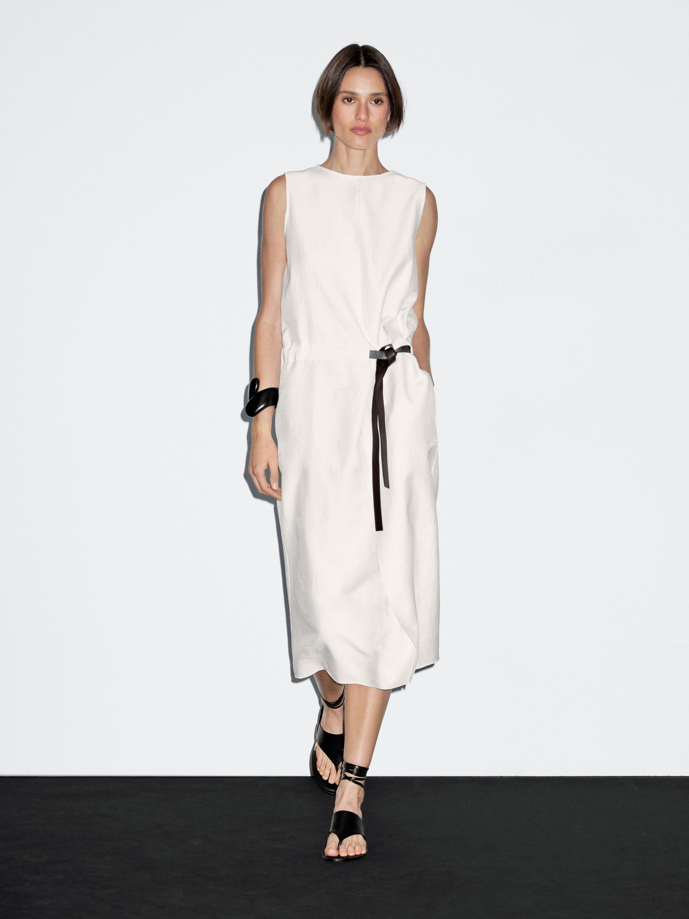 Midi dress with cotton belt detail