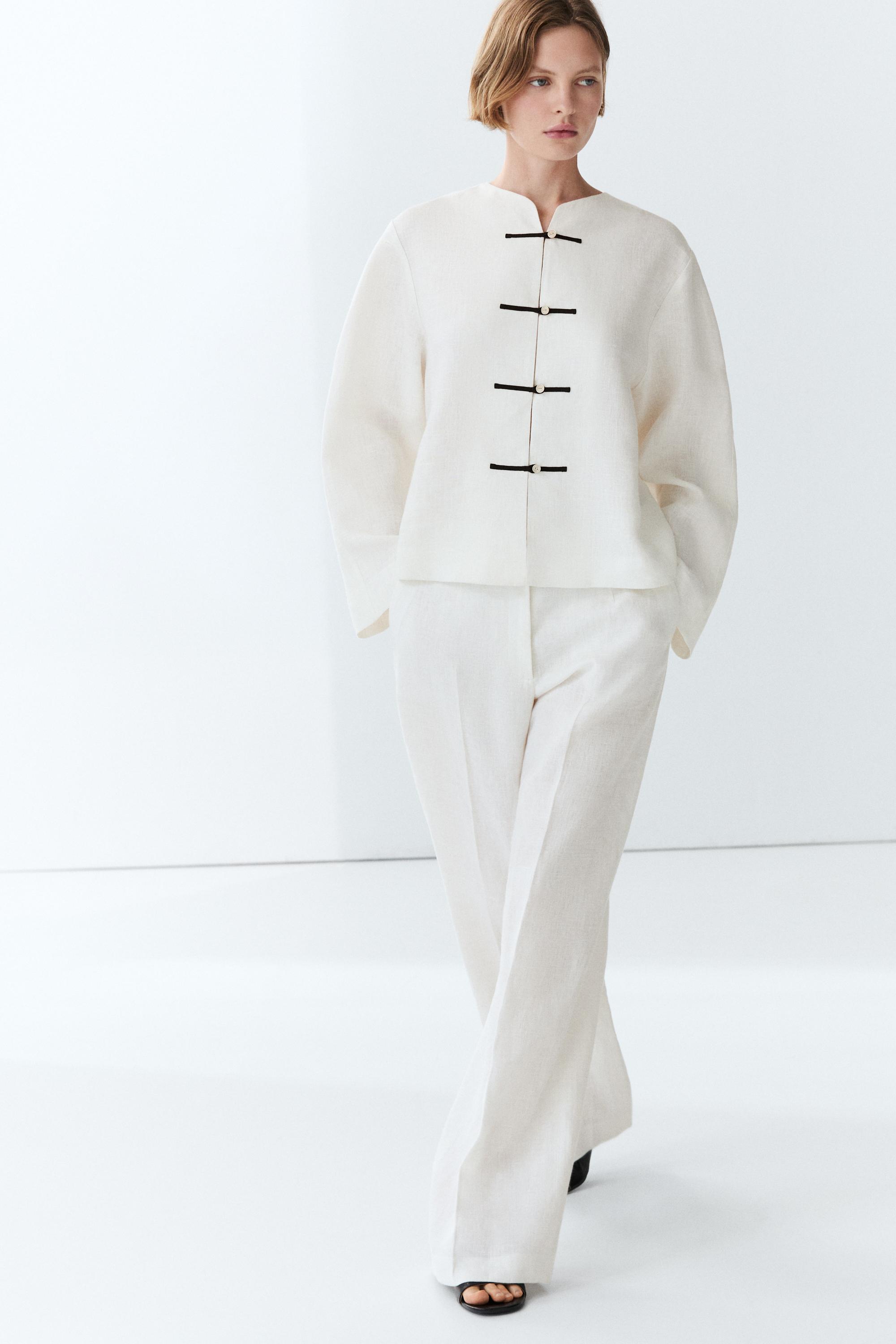 100% linen flowing shirt with button detail — Off white