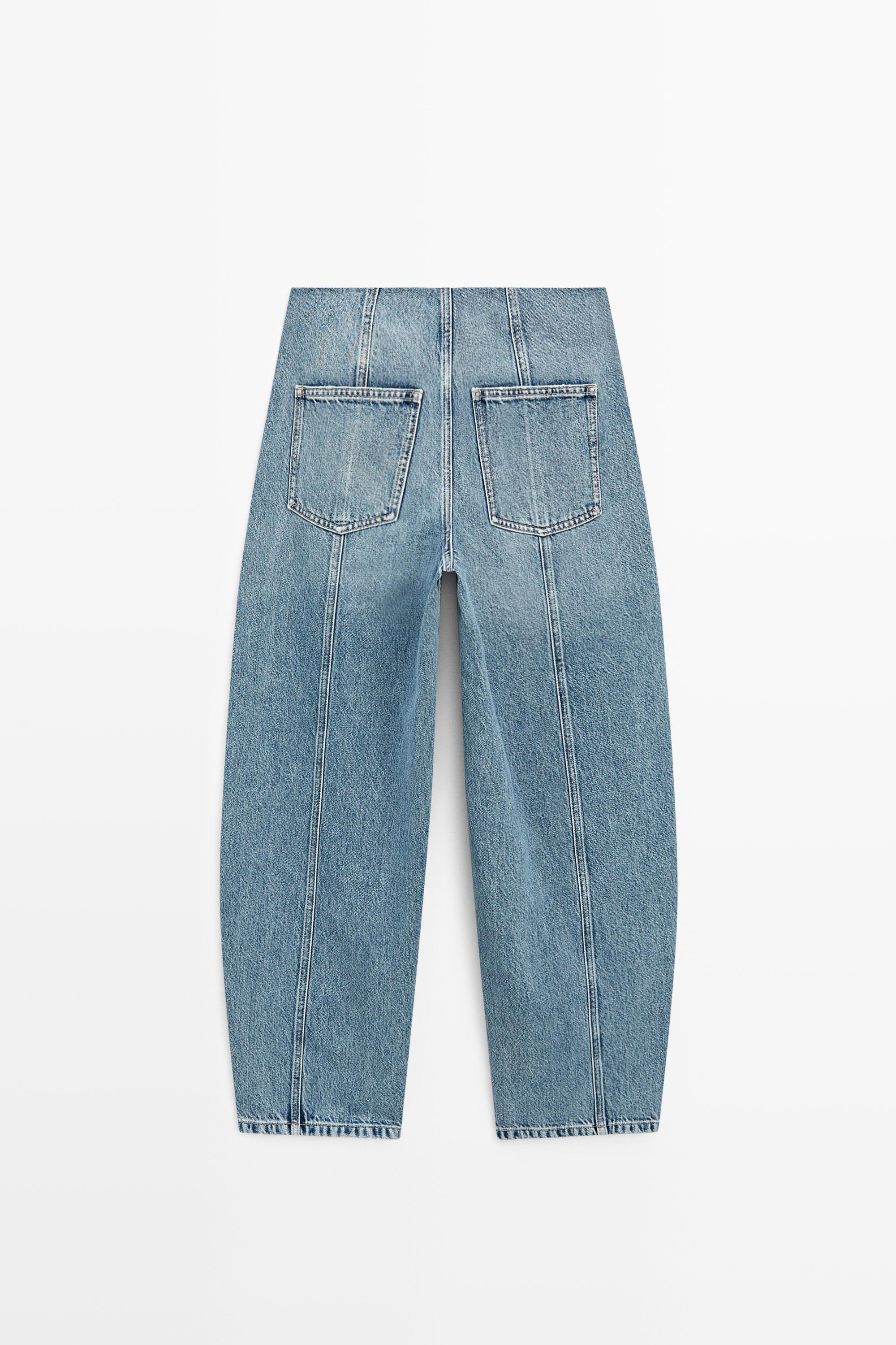 Barrel fit jeans with seam details — Light Blue