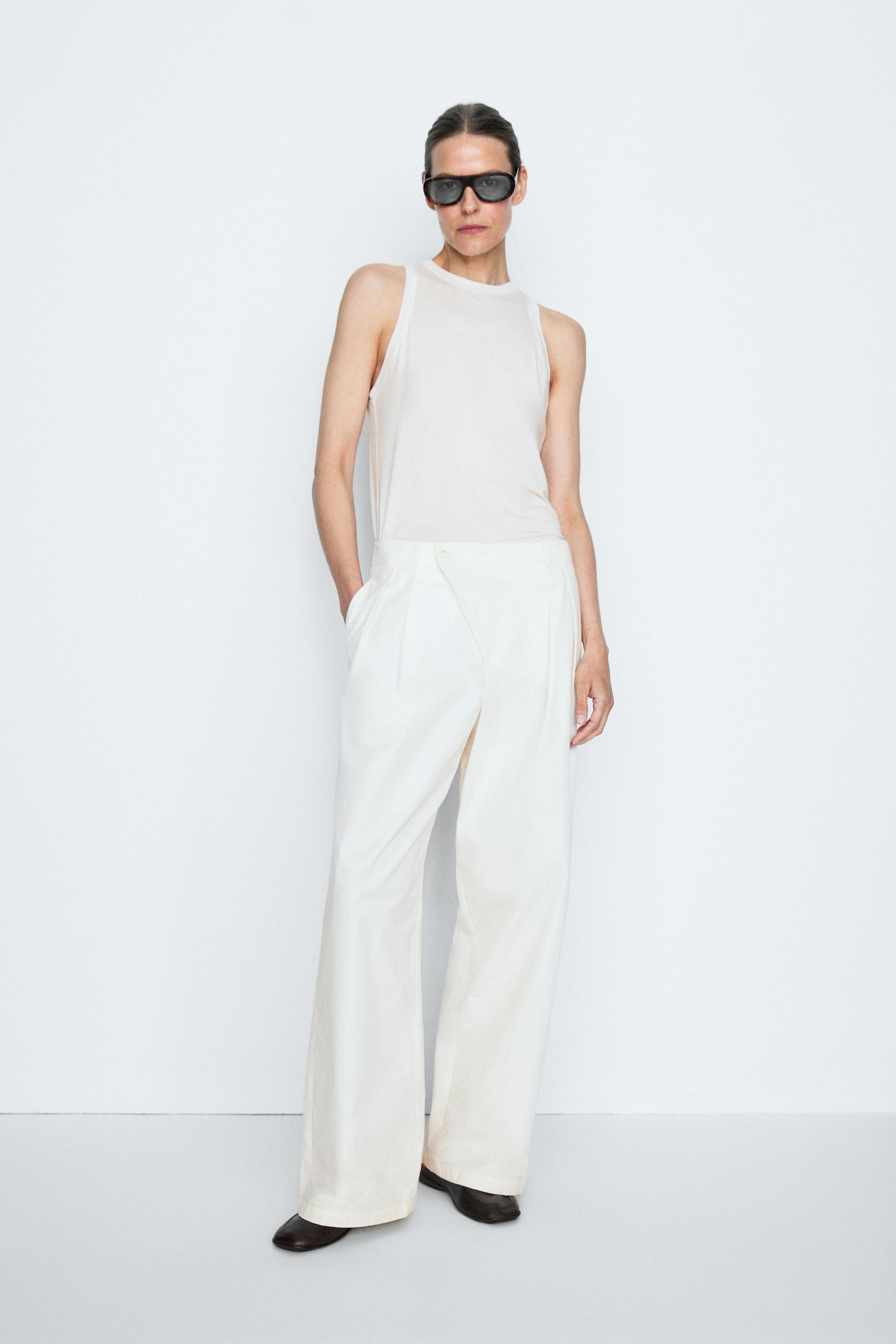 Pleated pants with crossover fastening detail - STUDIO — CREAM