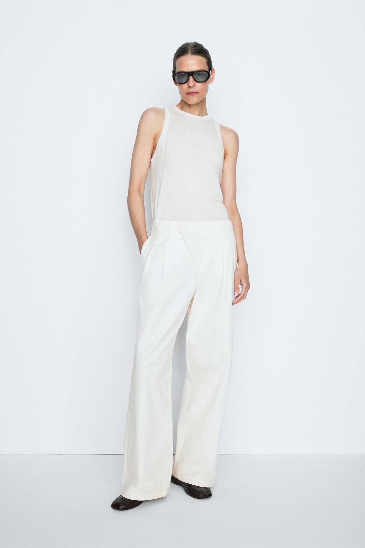 Pleated pants with crossover fastening detail - STUDIO — CREAM