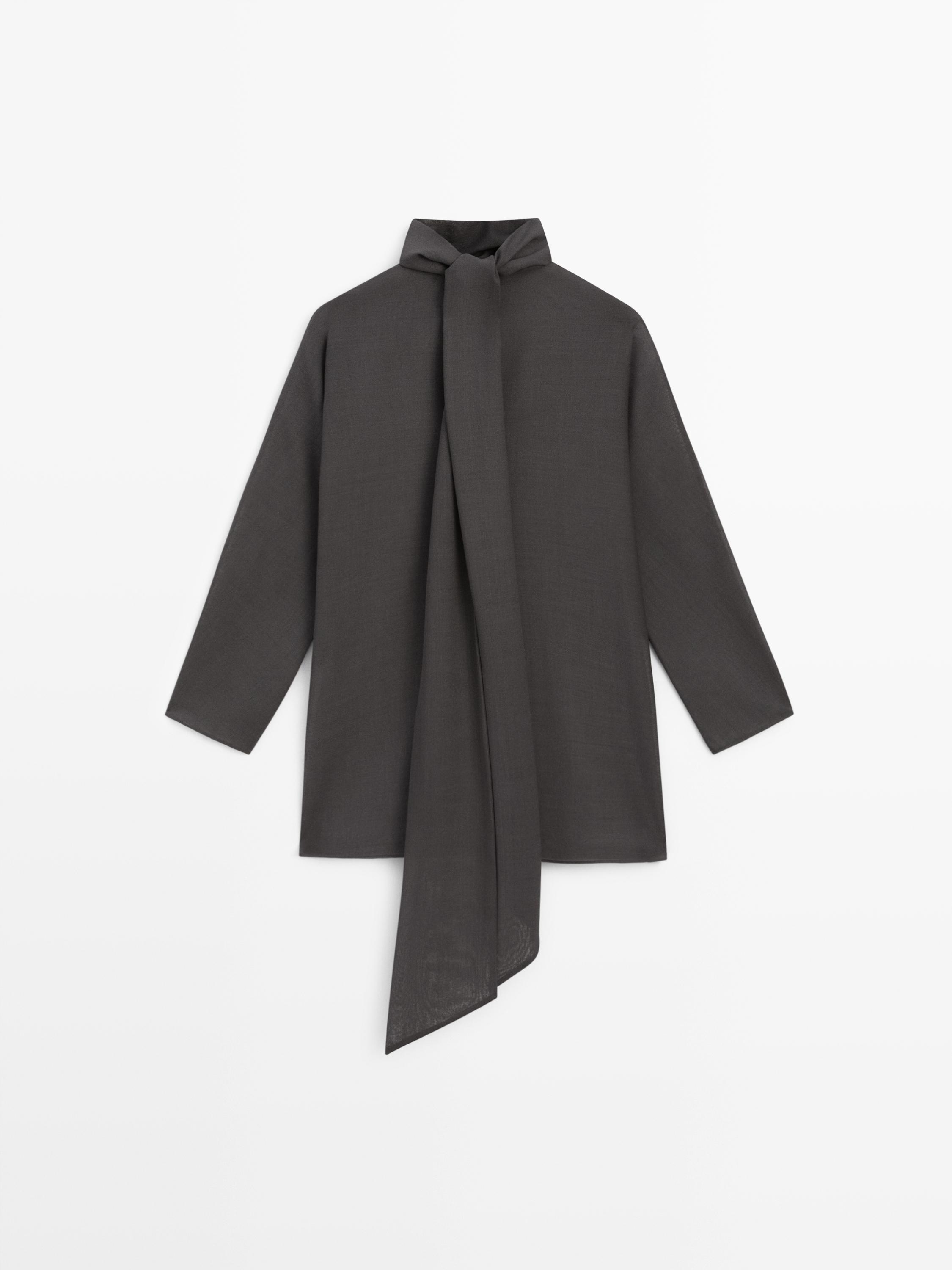 Flowing blouse with tie detail - STUDIO — GREY