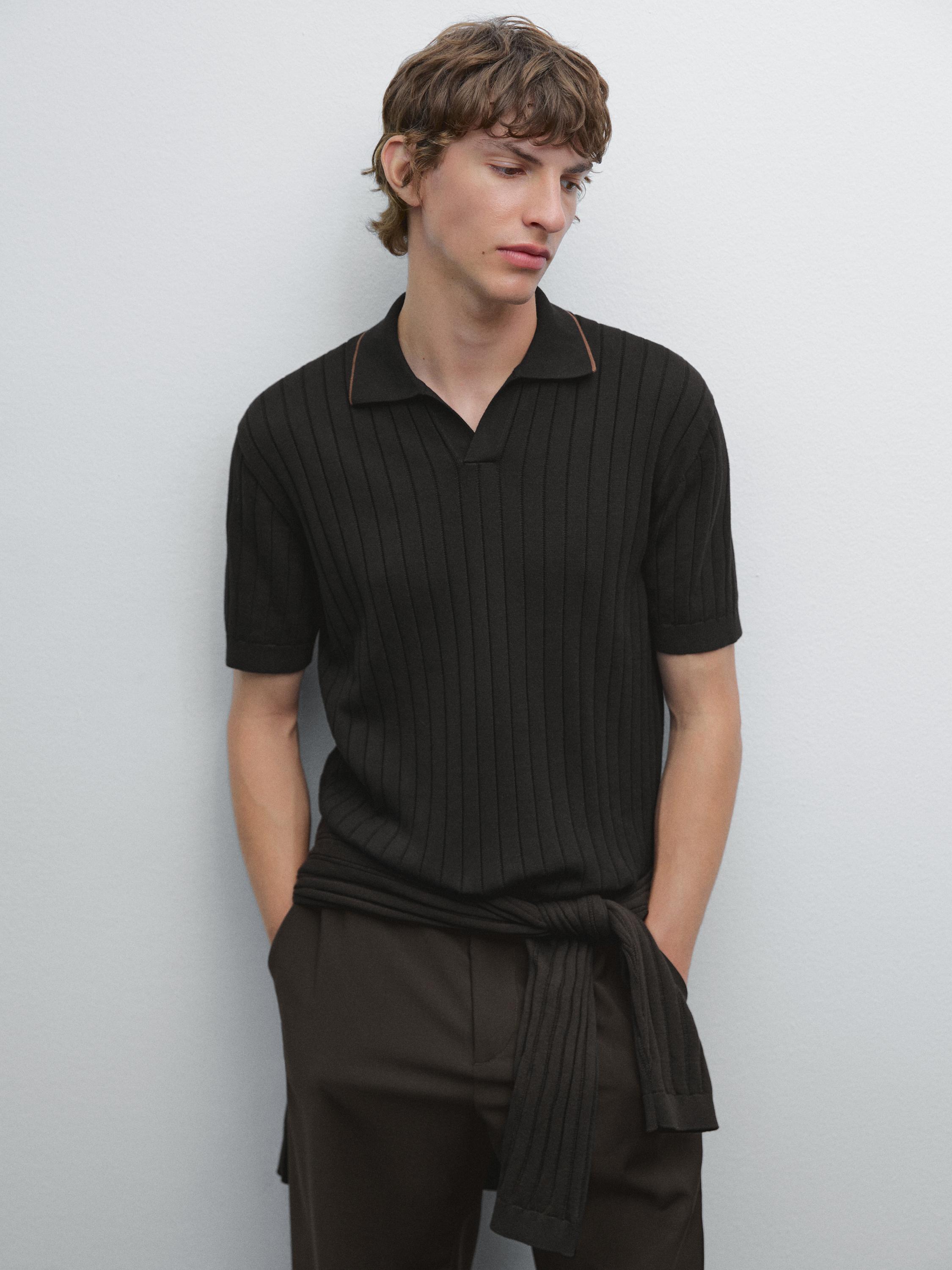 Ribbed knit polo shirt