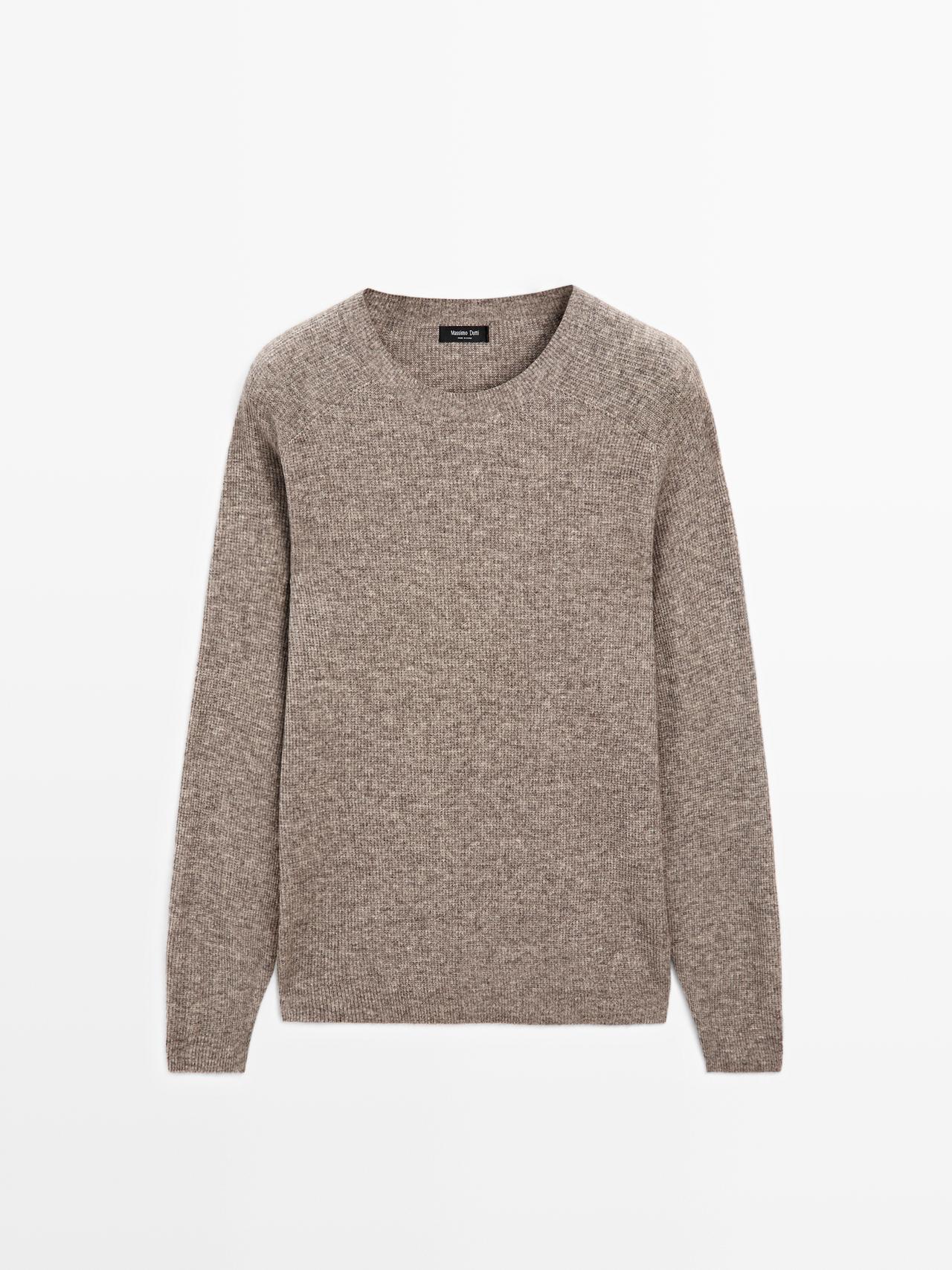 Massimo Dutti - Herre - Striktrøje I Uldblanding Uden Søm - Mink - S