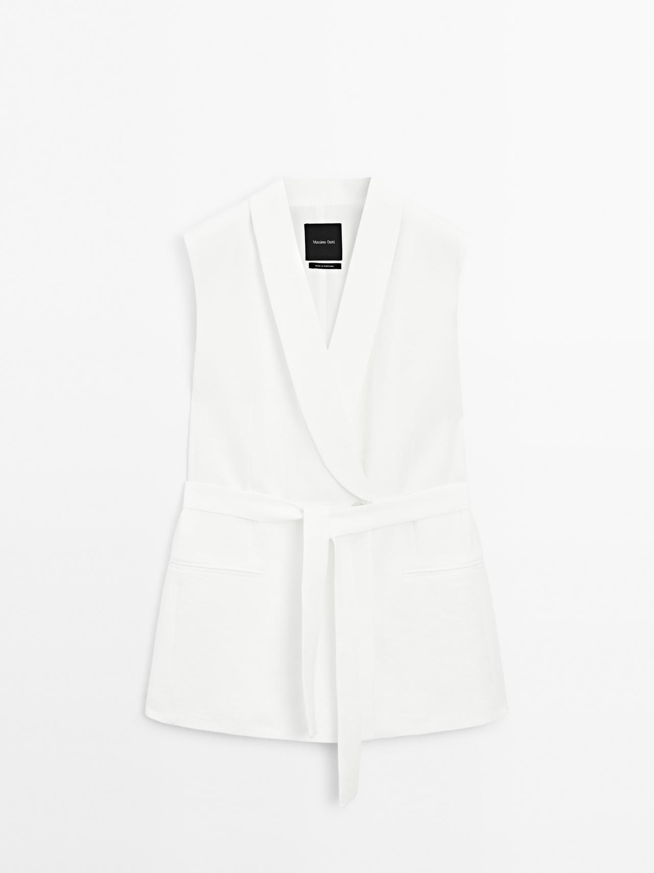 Massimo Dutti - Dame - Vest I Hørblanding Med Smokingkrave - Råhvid - 34