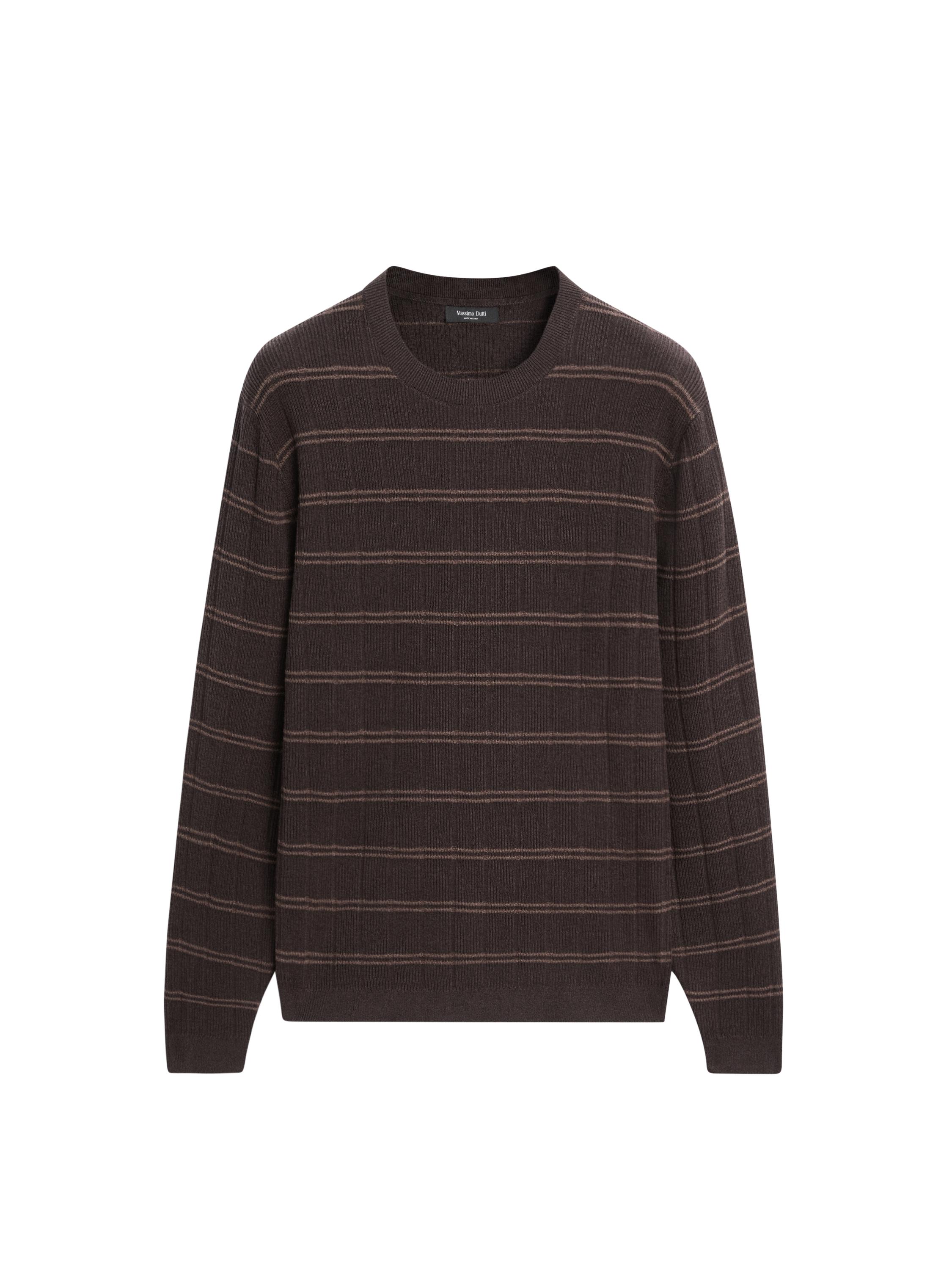 Striped knit crew neck sweater — BROWN
