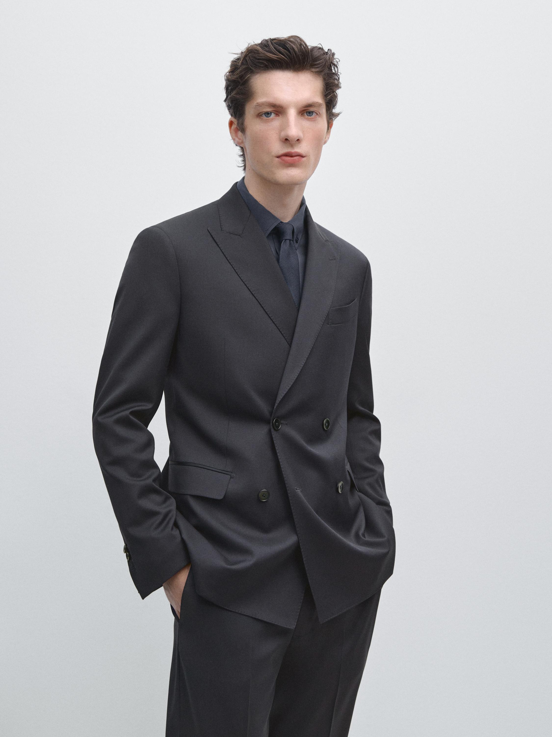 Wool double-breasted suit blazer