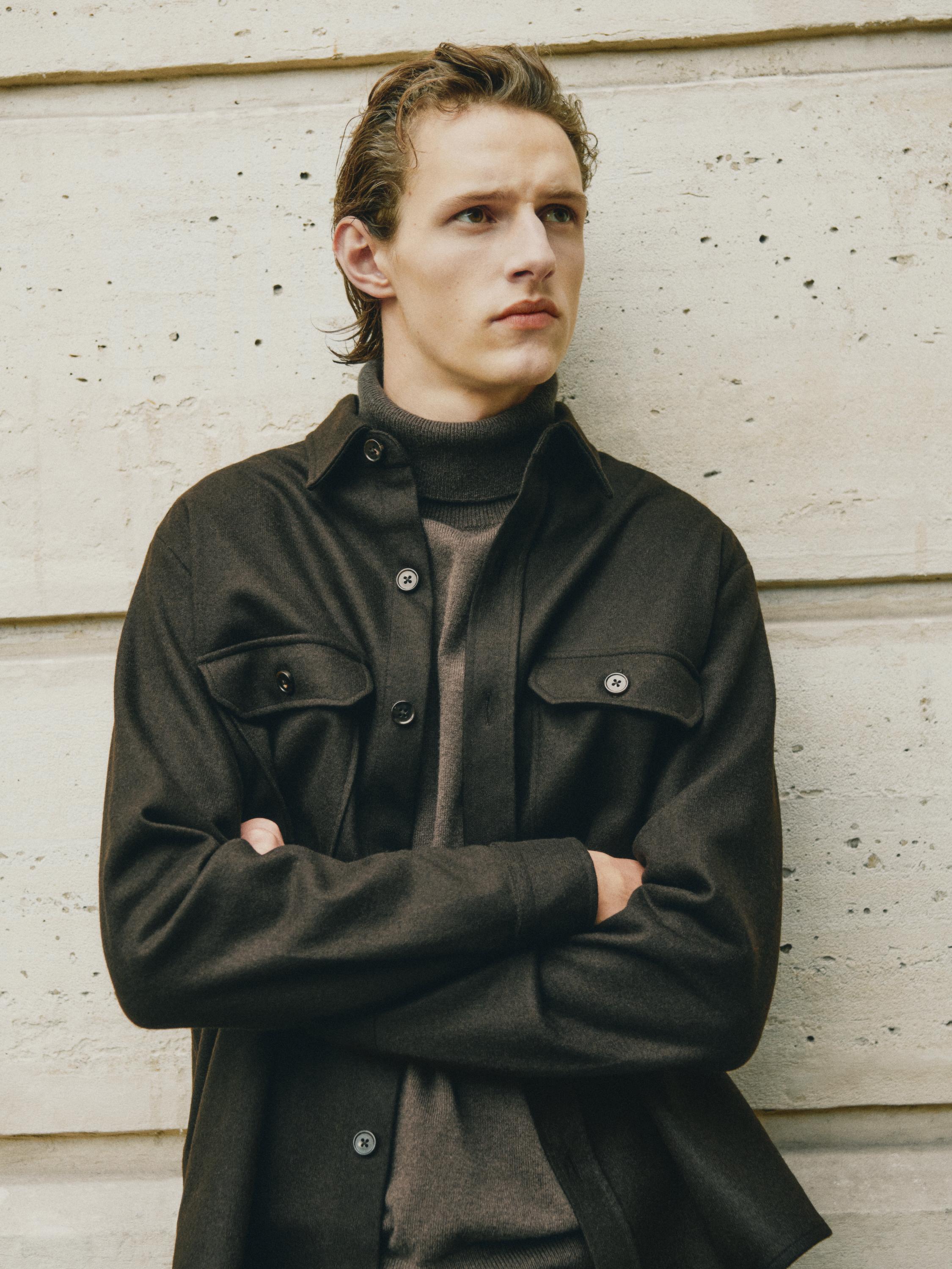 Giacca camicia con tasche 100% lana