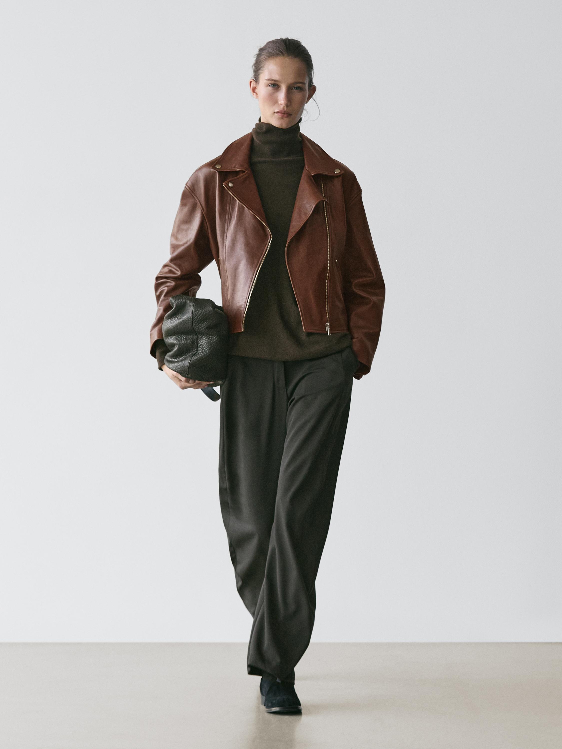 Blouson style motard en cuir nappa