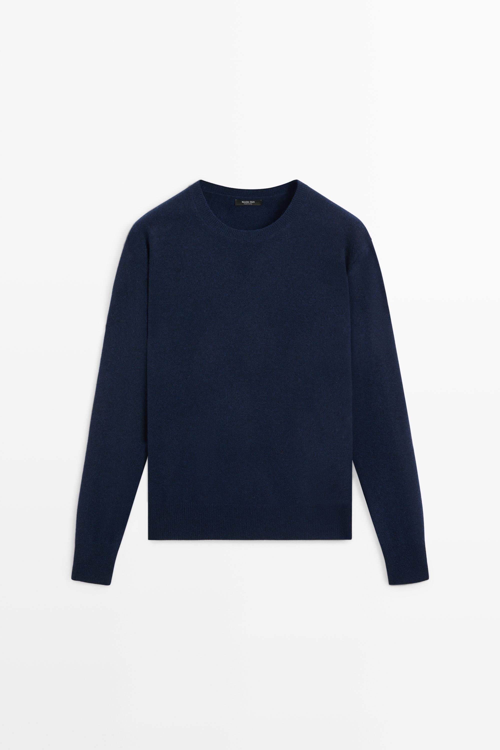 Wool blend knit sweater with round neck
