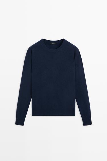 Wool blend crew neck knit sweater — NAVY BLUE 2