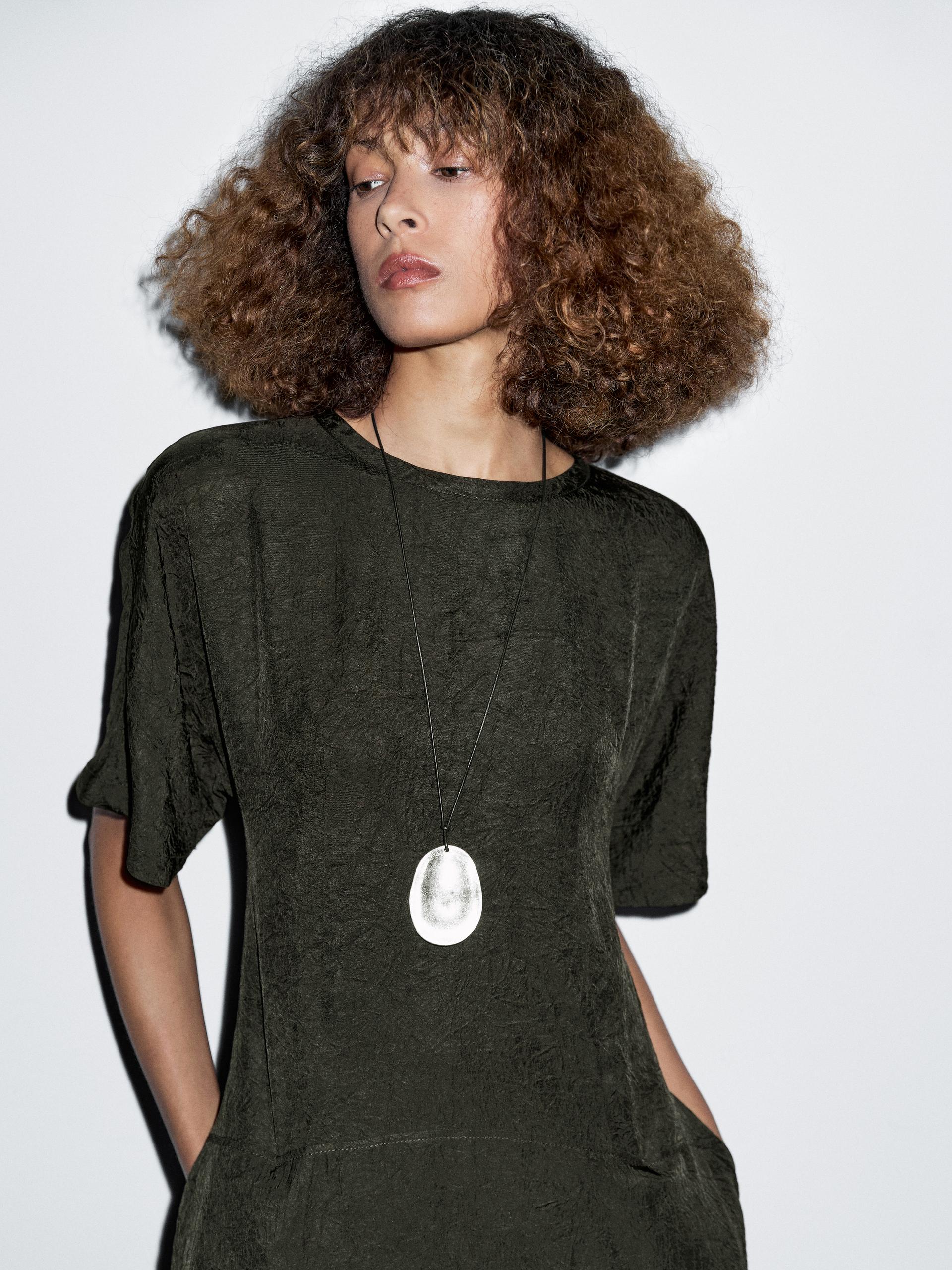 Vestido Largo Manga Corta Satinado - Turquesa - Xl - Massimo Dutti - Mujer