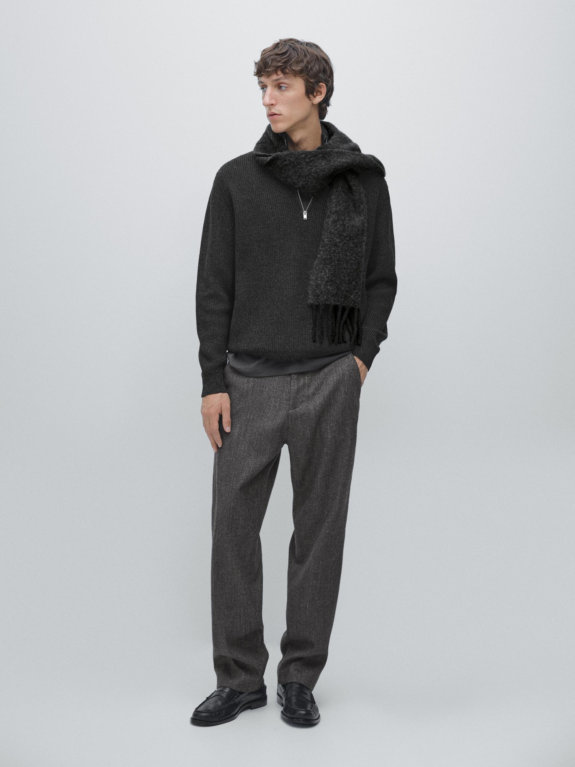 Maglia Con Collo Mock Con Cerniera - Grigio Marengo - L - Massimo Dutti - Maschile