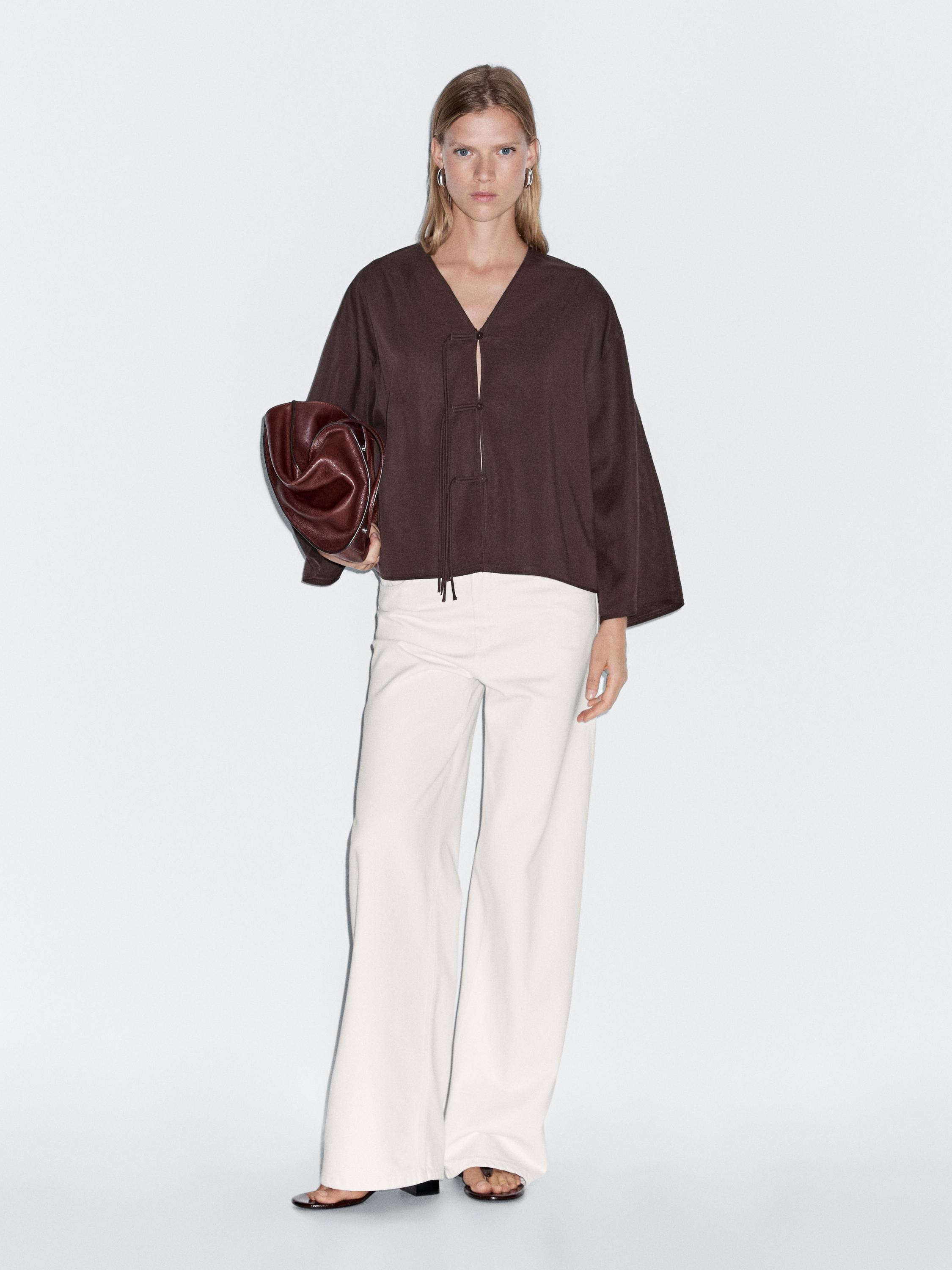Cropped shirt with drawstring detail
