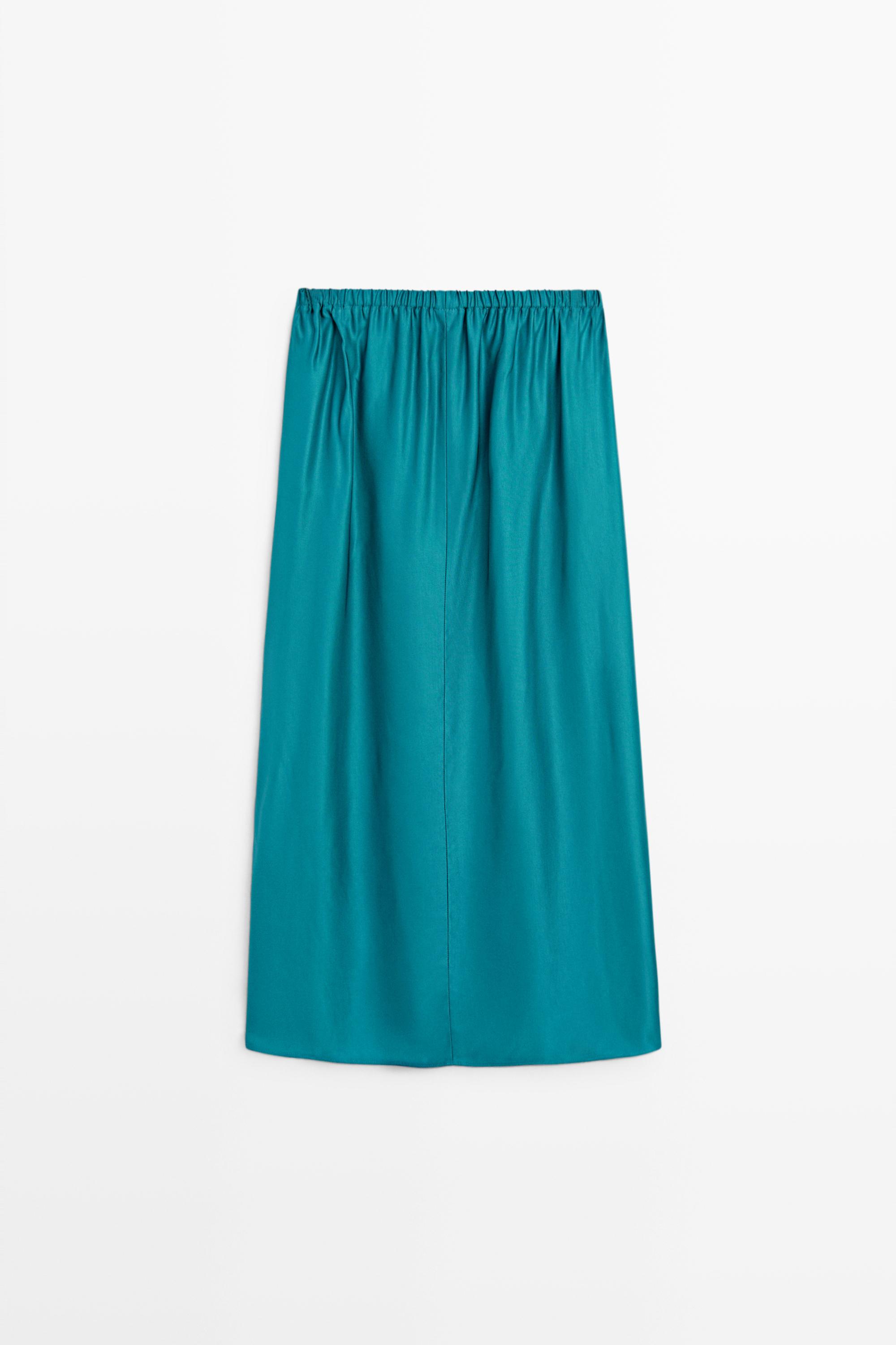 Satin midi skirt with pockets — BLUE