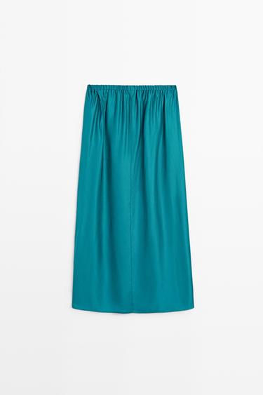Satin midi skirt with pockets — BLUE 6