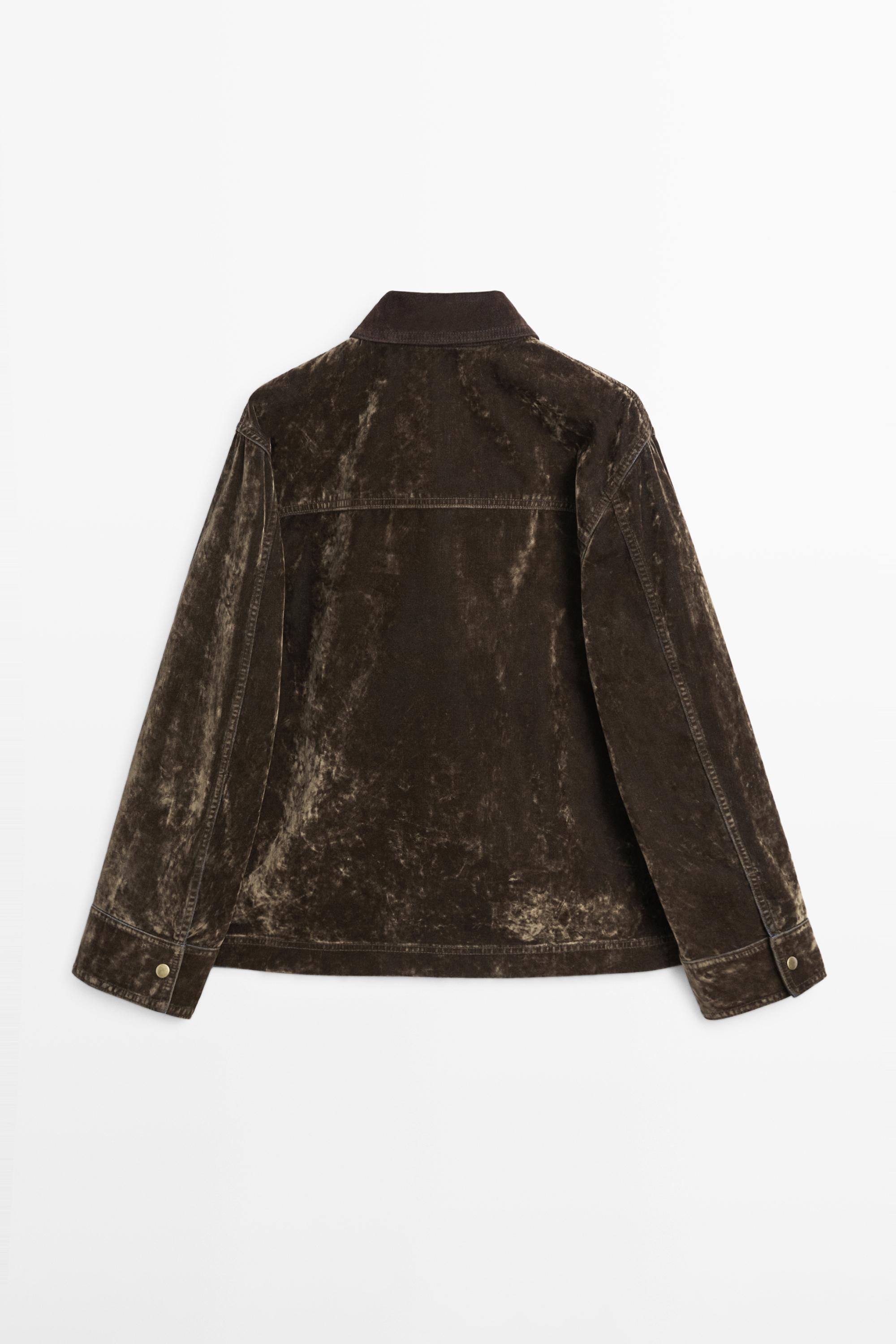 Flocked denim jacket with collar detail — KHAKI