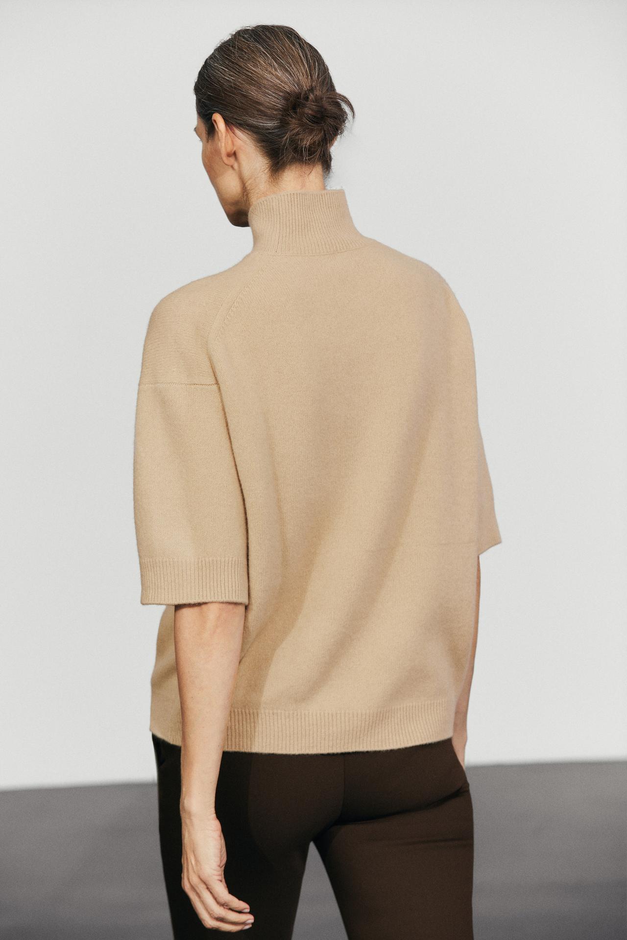Oversize short sleeve knit sweater — CAMEL