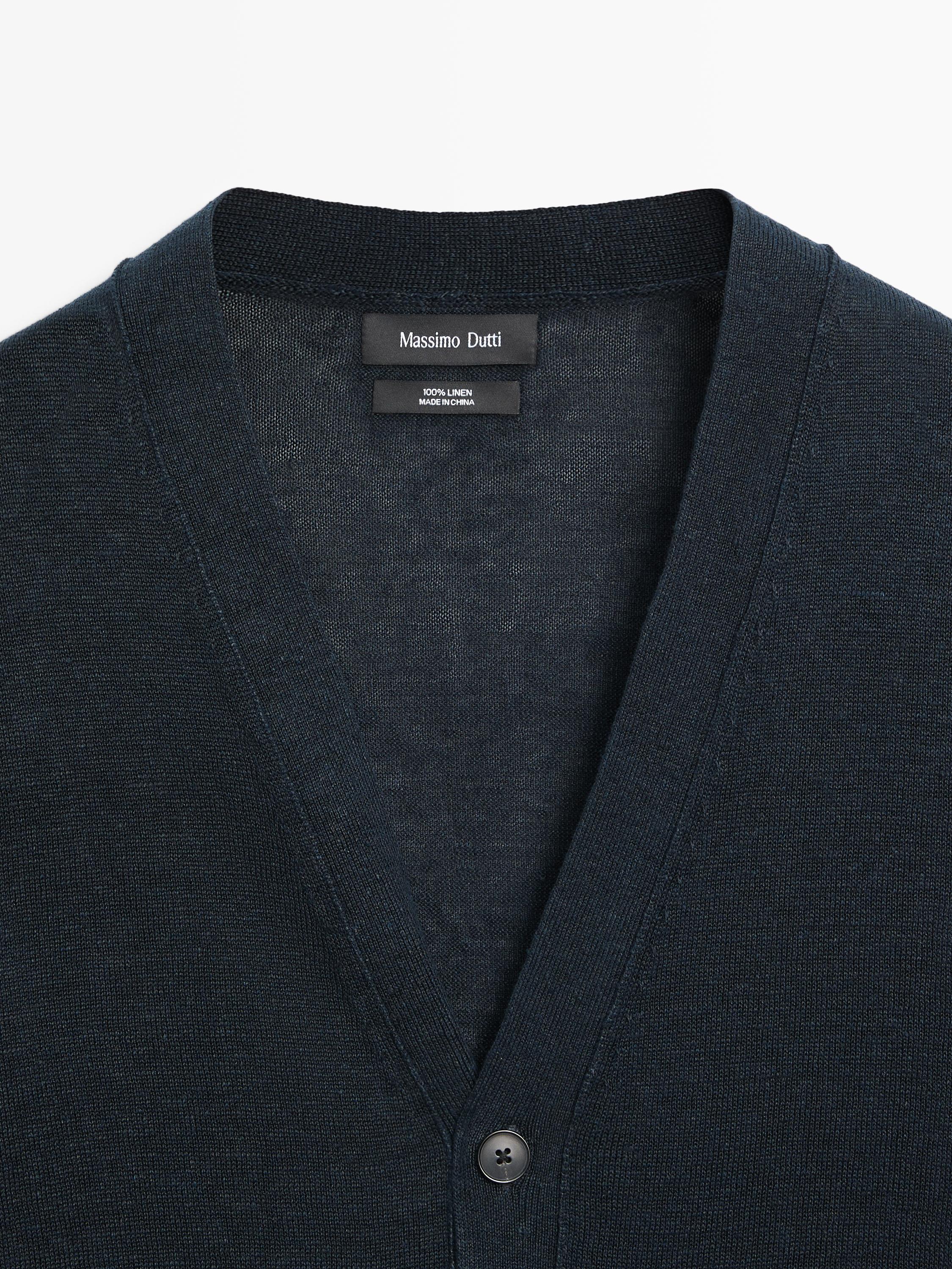 Linen knit cardigan with buttons — NAVY BLUE