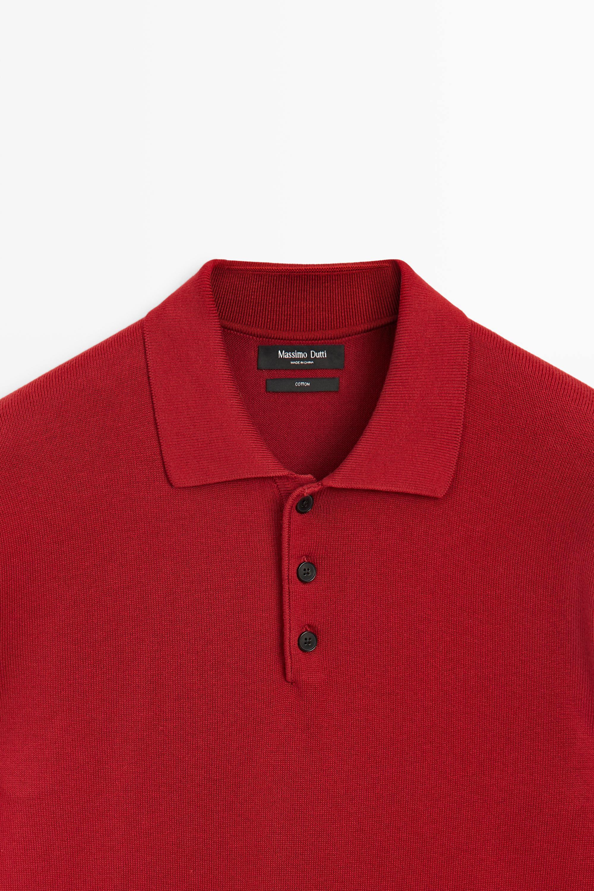 100% cotton knit polo sweater — RED