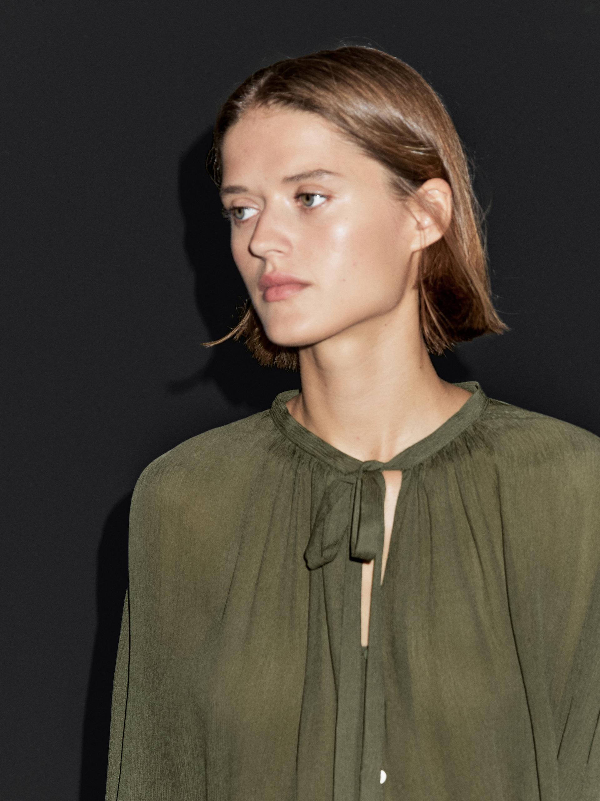 Blusa Capa Detalle Lazadas - Verde Oscuro - M - Massimo Dutti - Mujer