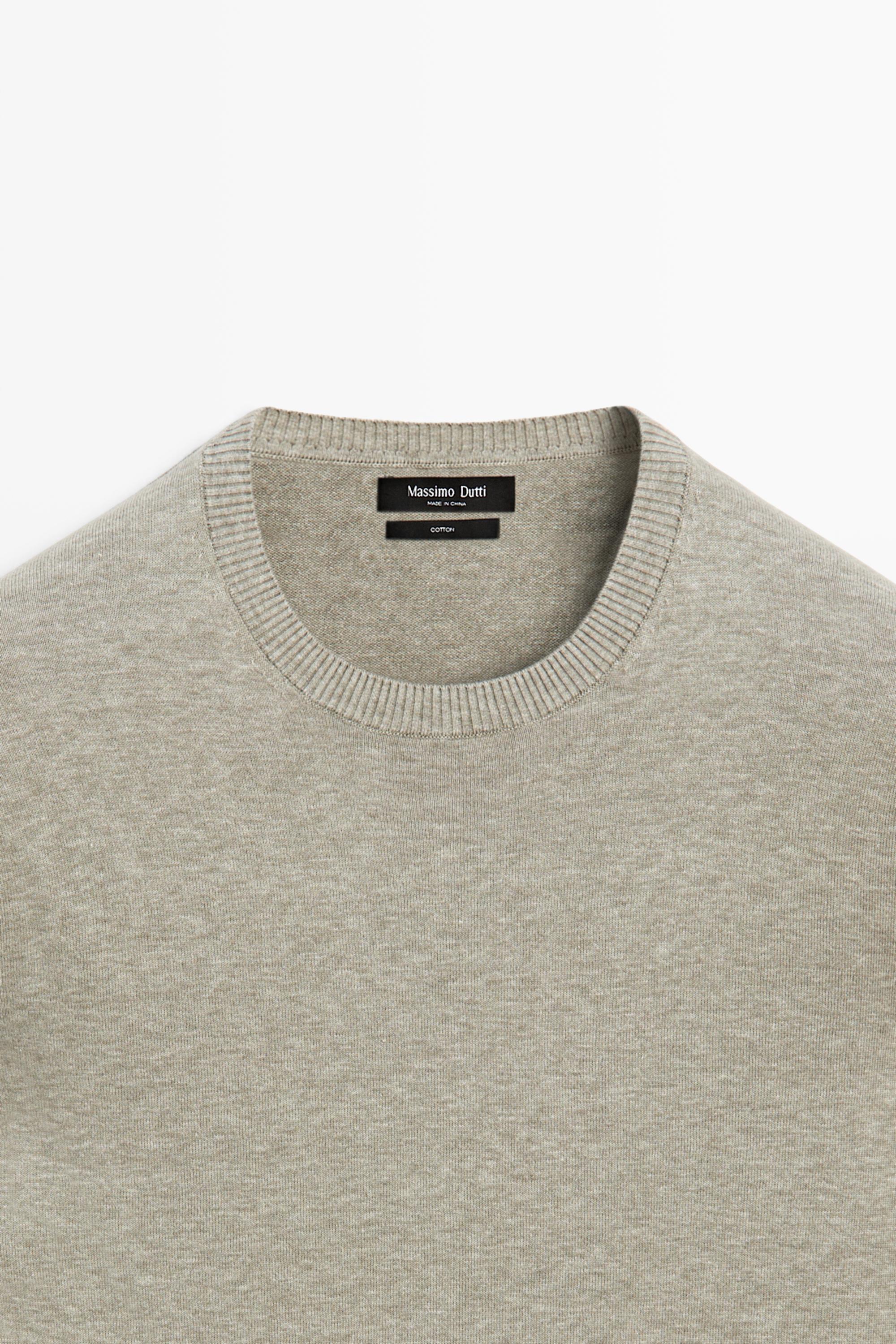 Knit 100% cotton crew neck sweater — Greyish green