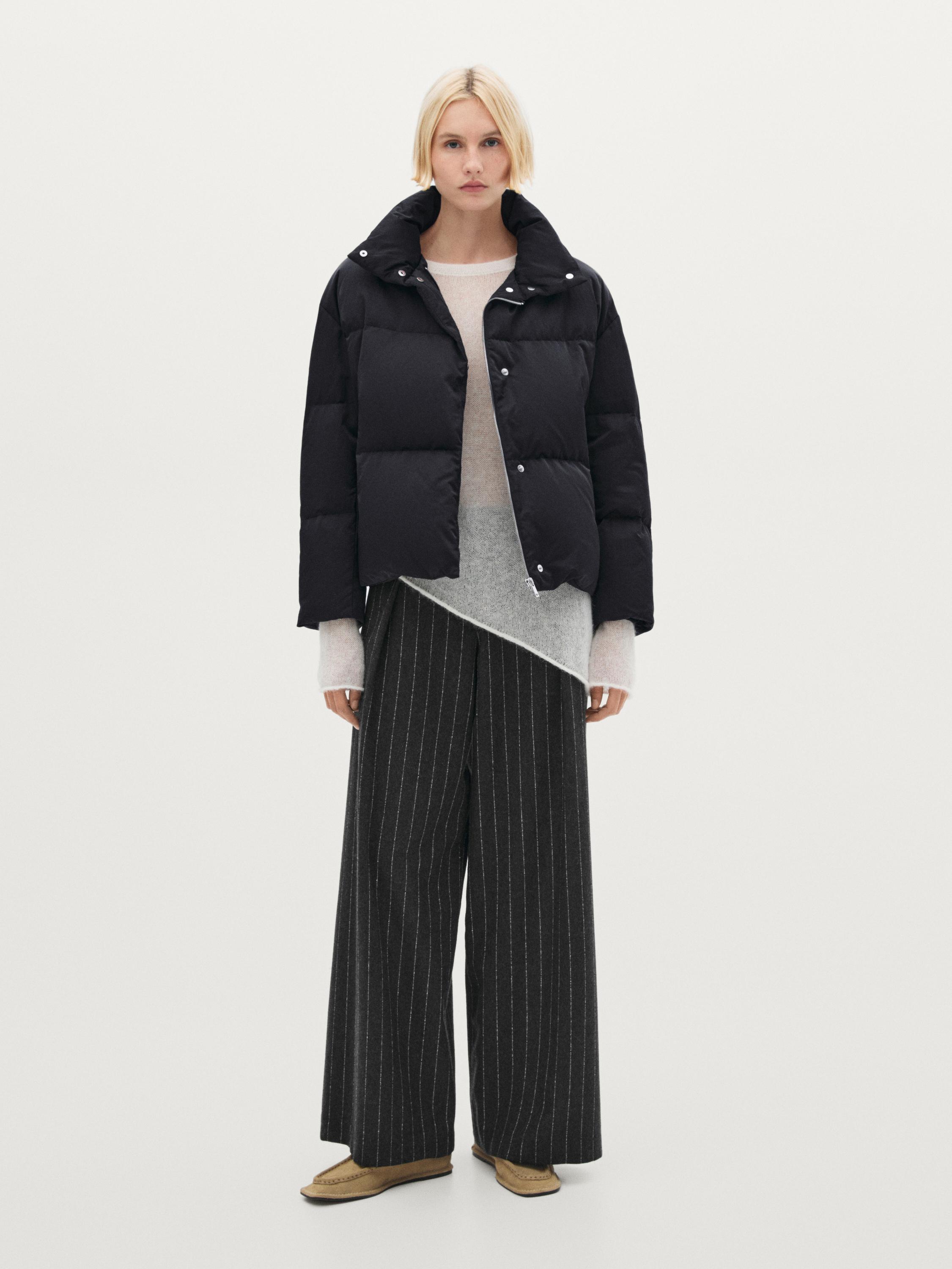 Water-repellent satin down puffer jacket