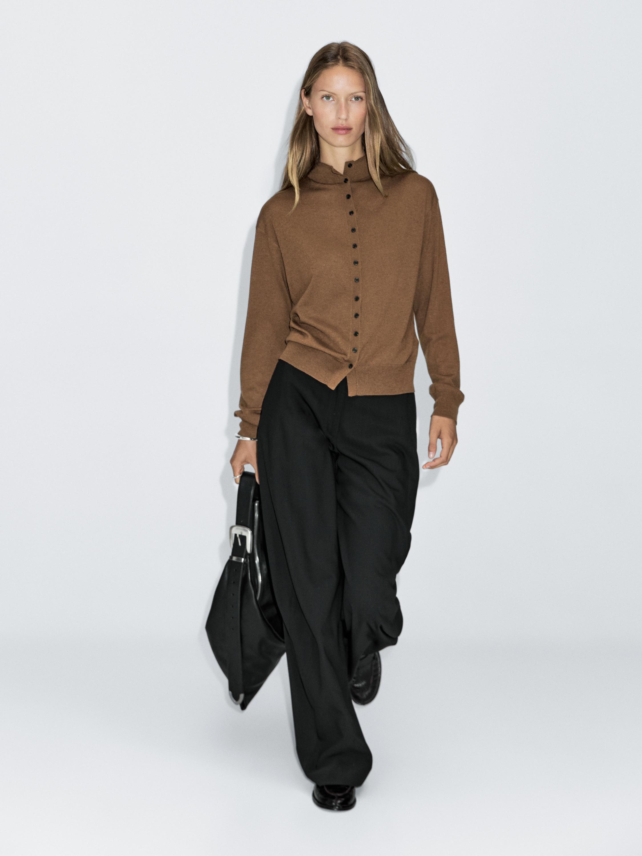 Knit cardigan with mock turtleneck