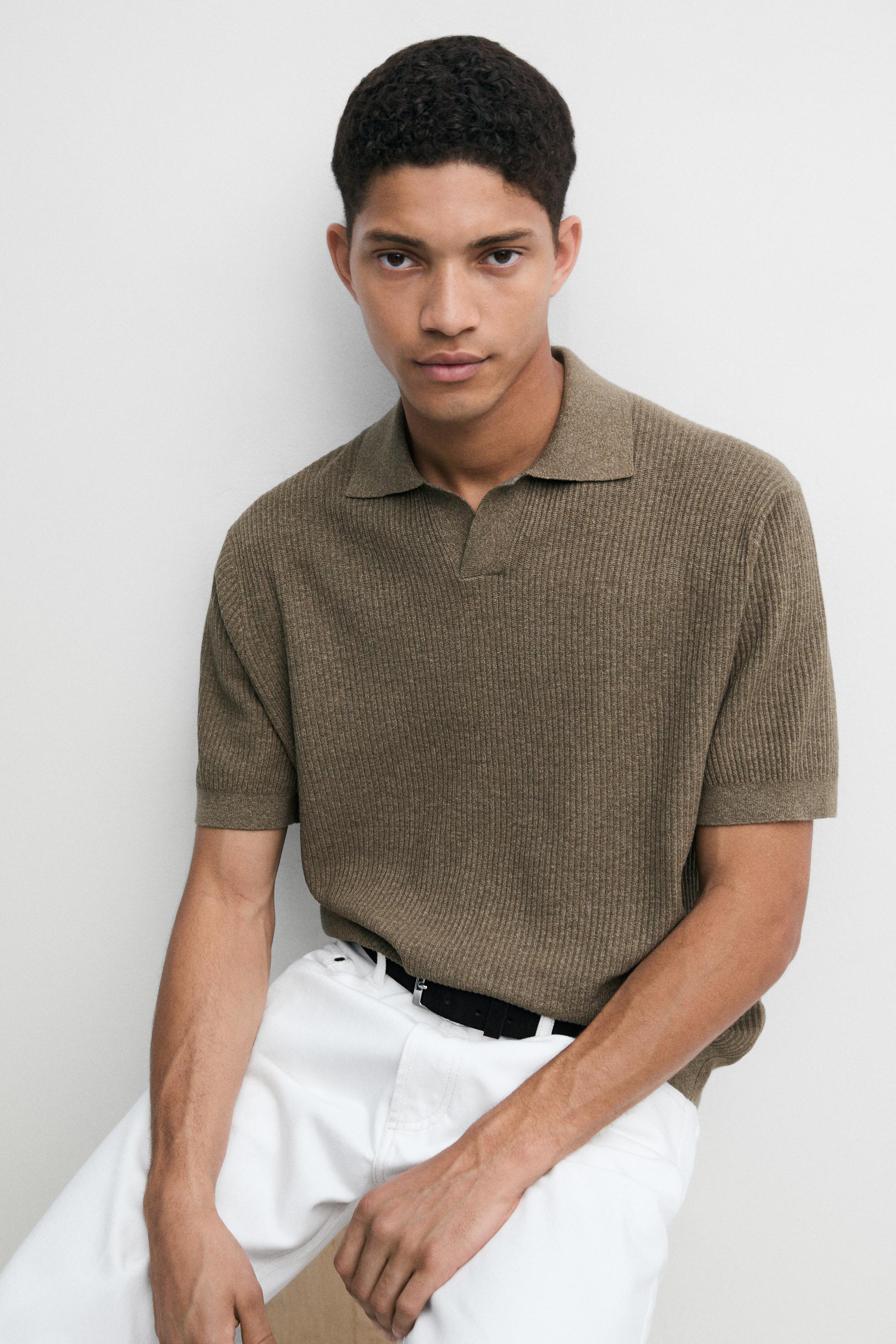 Cotton blend knit polo shirt — DARK OLIVE GREEN
