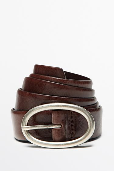 Nappa leather oval buckle belt — BROWN 4