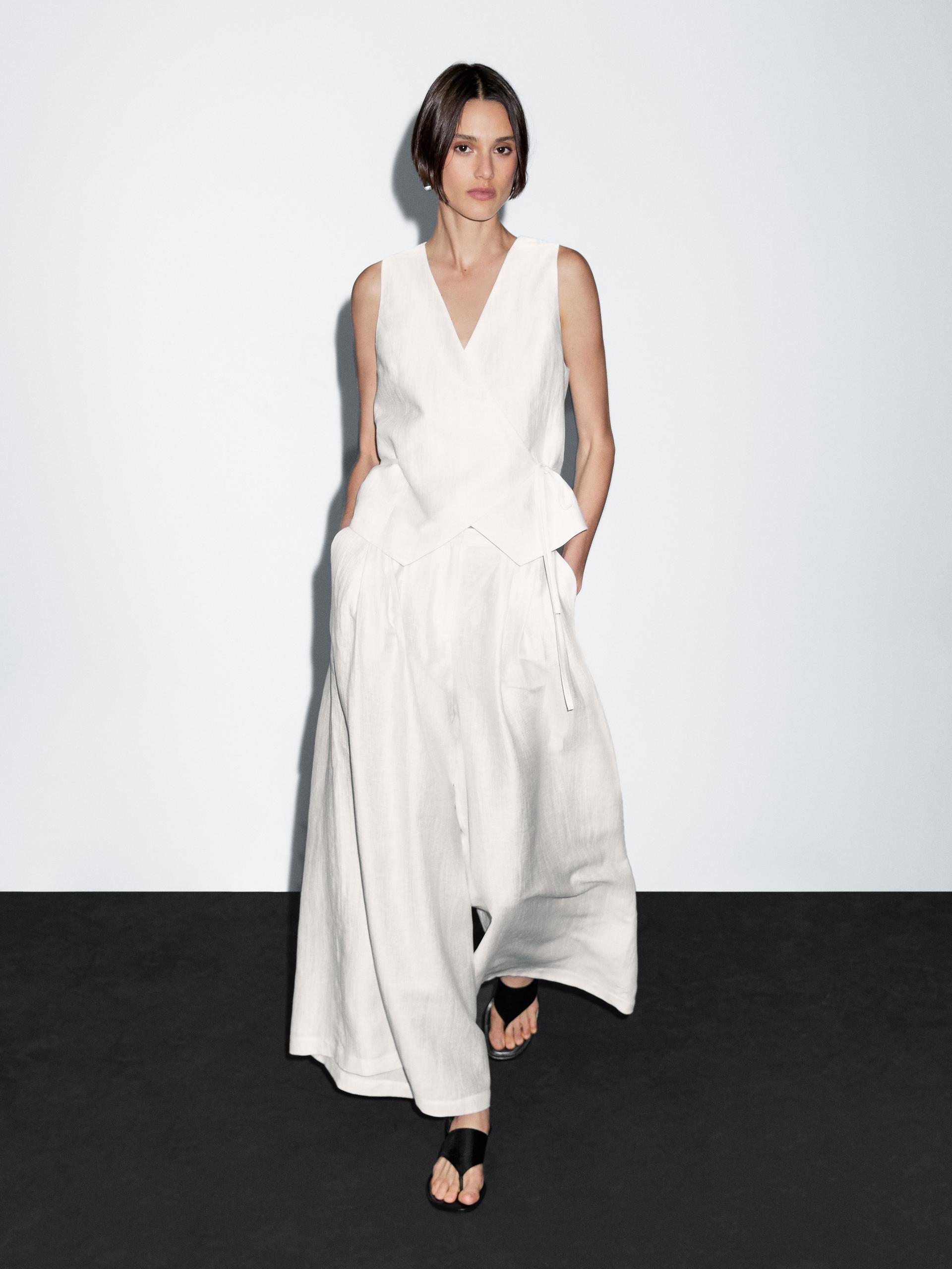 Gilet Da Allacciare Misto Lino - Bianco - L - Massimo Dutti - Femminile